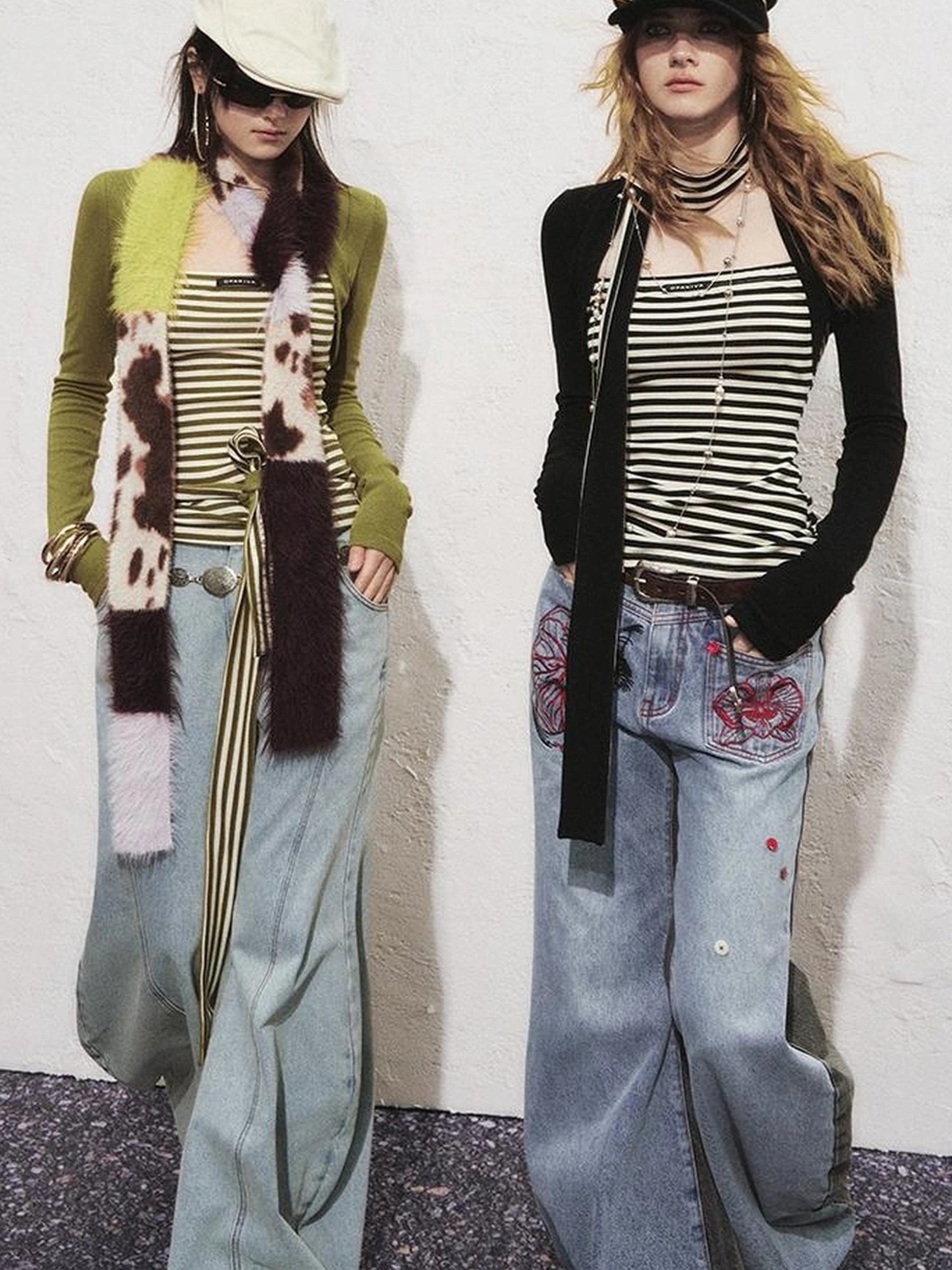 OfAkiva Slim Striped Knit Long Sleeve V-neck T-shirt