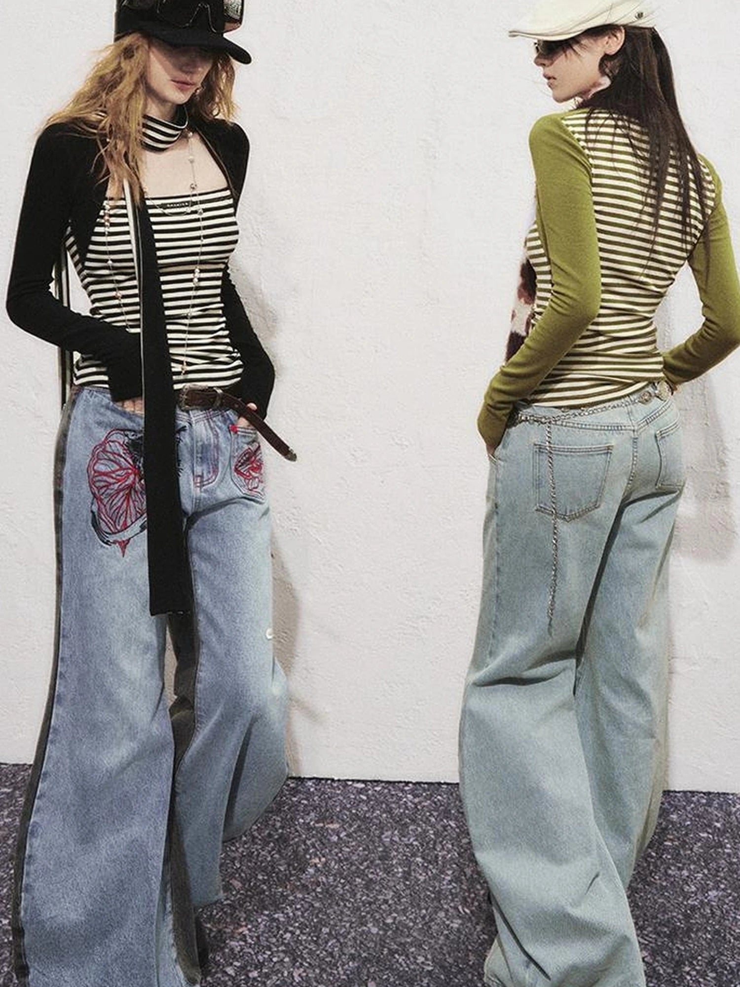 OfAkiva Slim Striped Knit Long Sleeve V-neck T-shirt