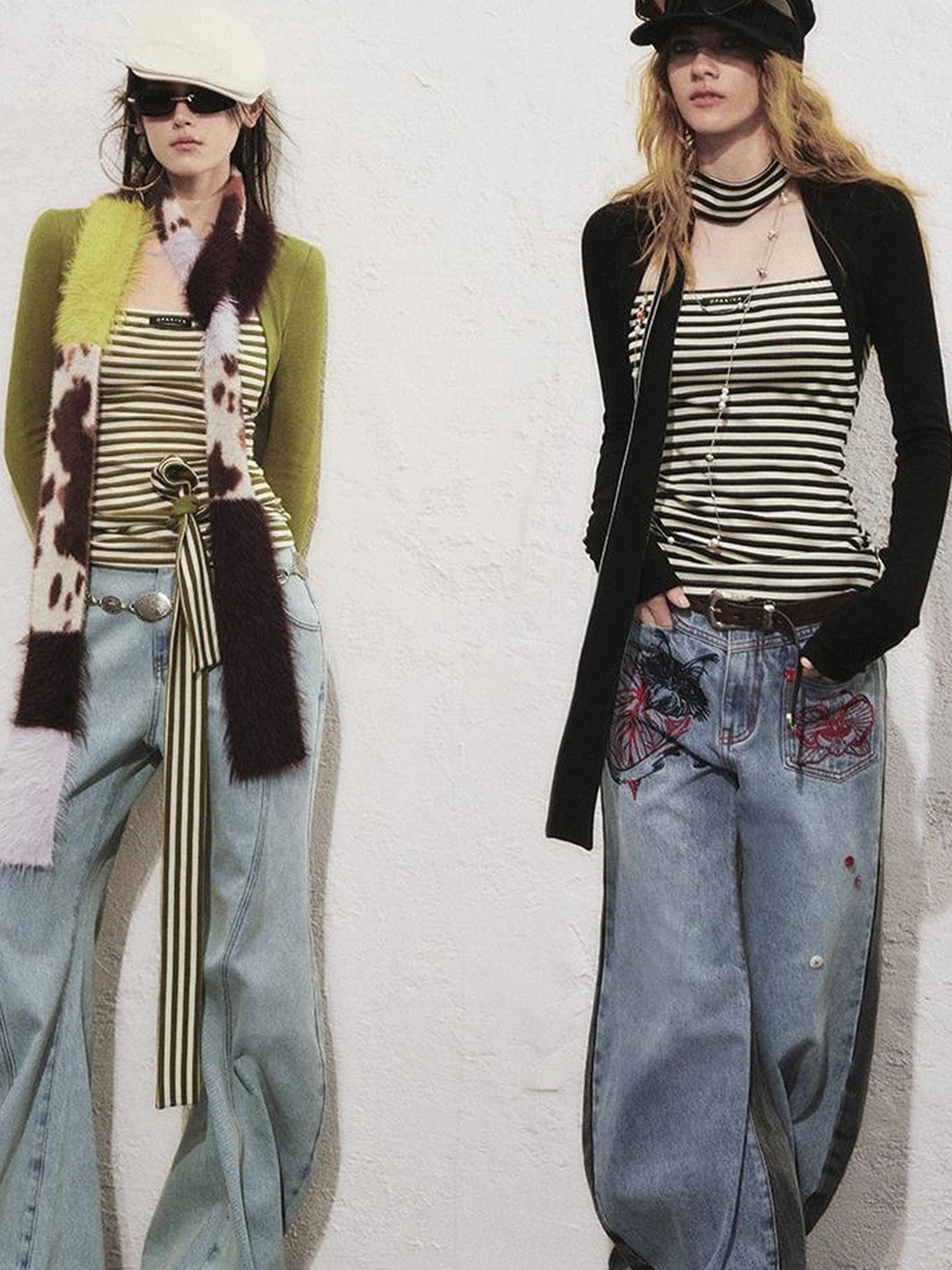 OfAkiva Slim Striped Knit Long Sleeve V-neck T-shirt