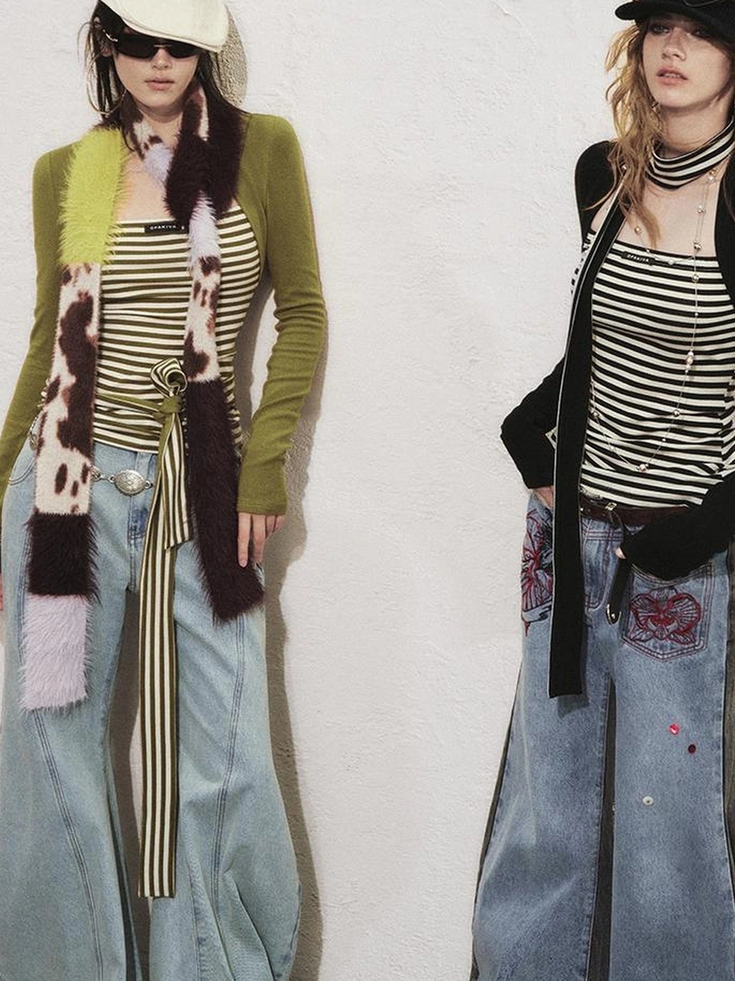 OfAkiva Slim Striped Knit Long Sleeve V-neck T-shirt