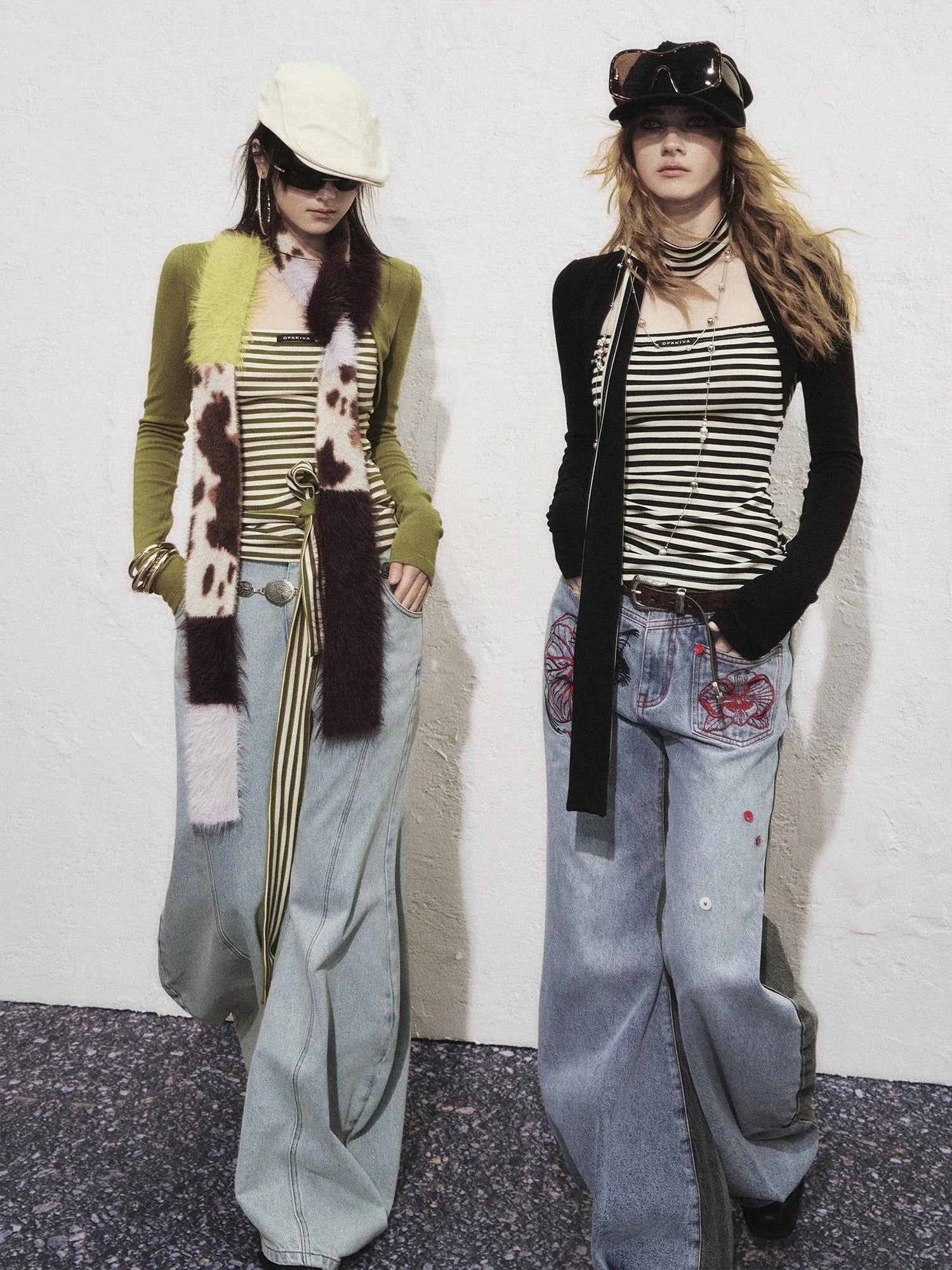 OfAkiva Slim Striped Knit Long Sleeve V-neck T-shirt