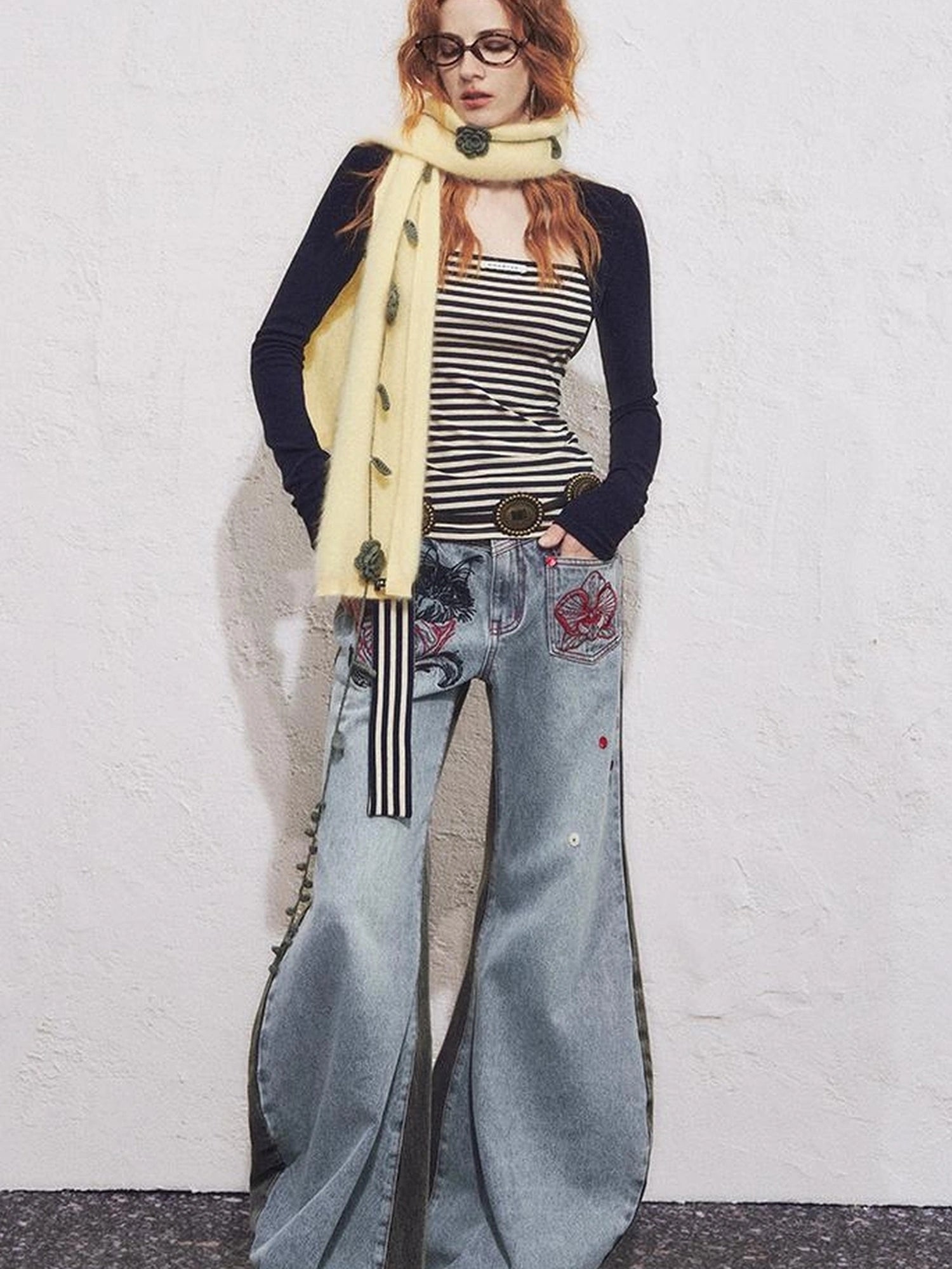 OfAkiva Slim Striped Knit Long Sleeve V-neck T-shirt