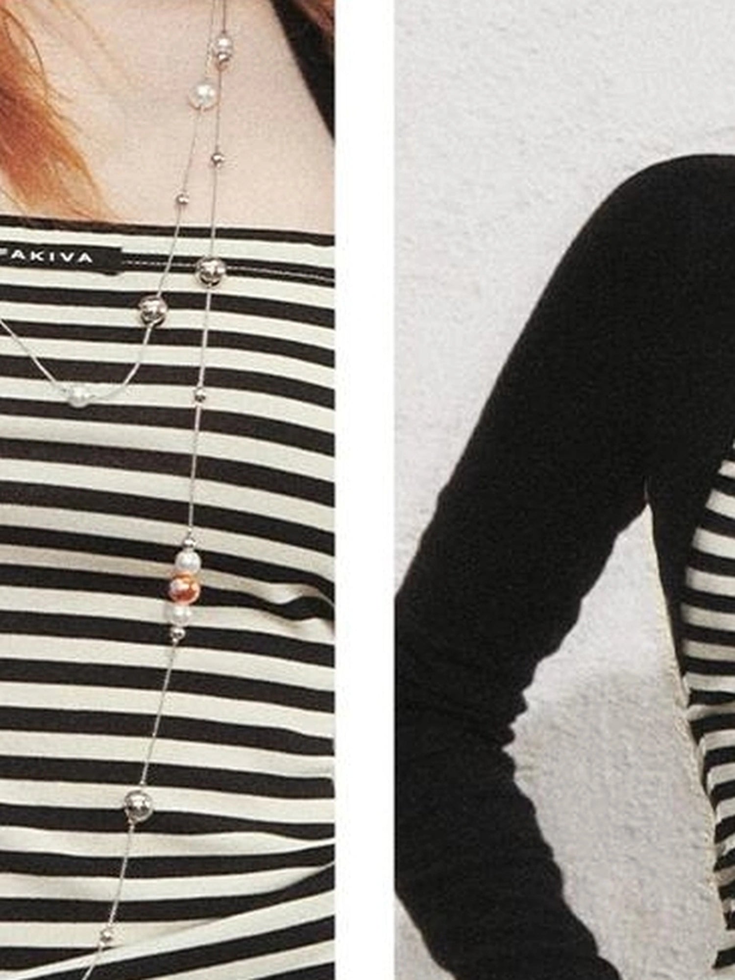 OfAkiva Slim Striped Knit Long Sleeve V-neck T-shirt