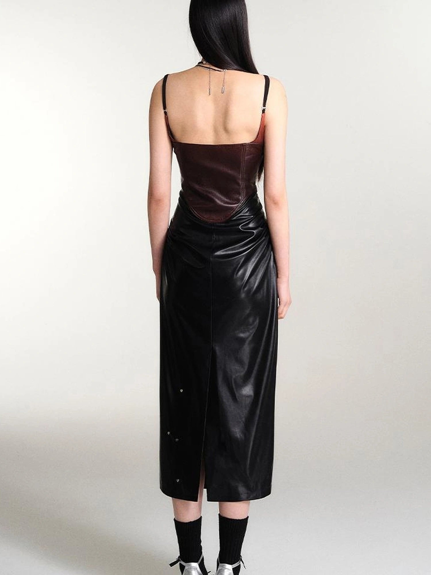 OfAkiva Smoked Gradient Leather Look Slip Dress