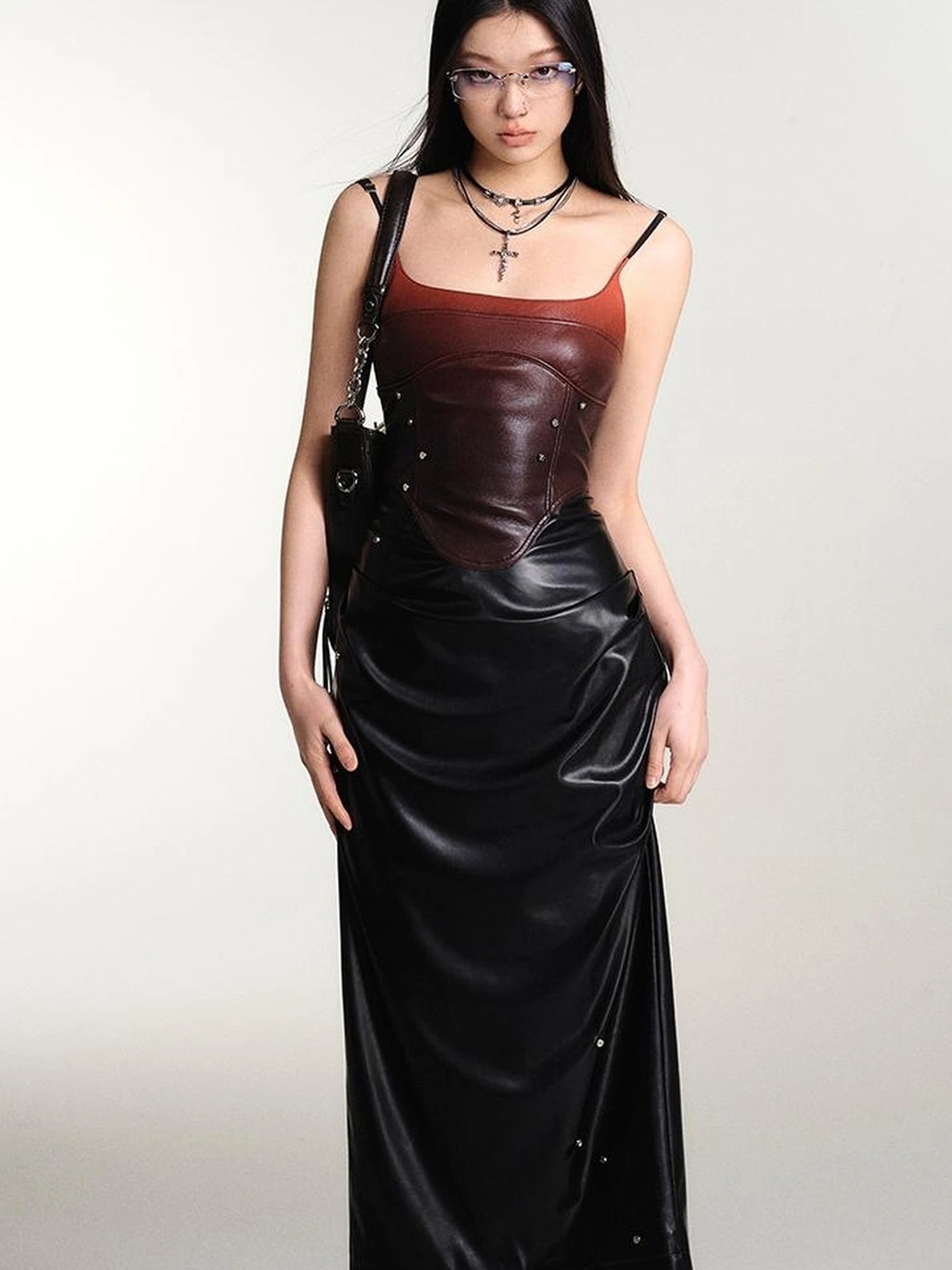 OfAkiva Smoked Gradient Leather Look Slip Dress
