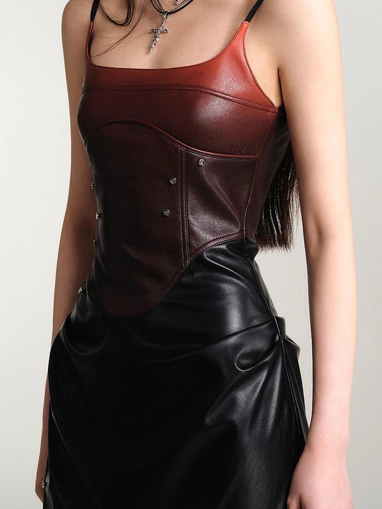 OfAkiva Smoked Gradient Leather Look Slip Dress