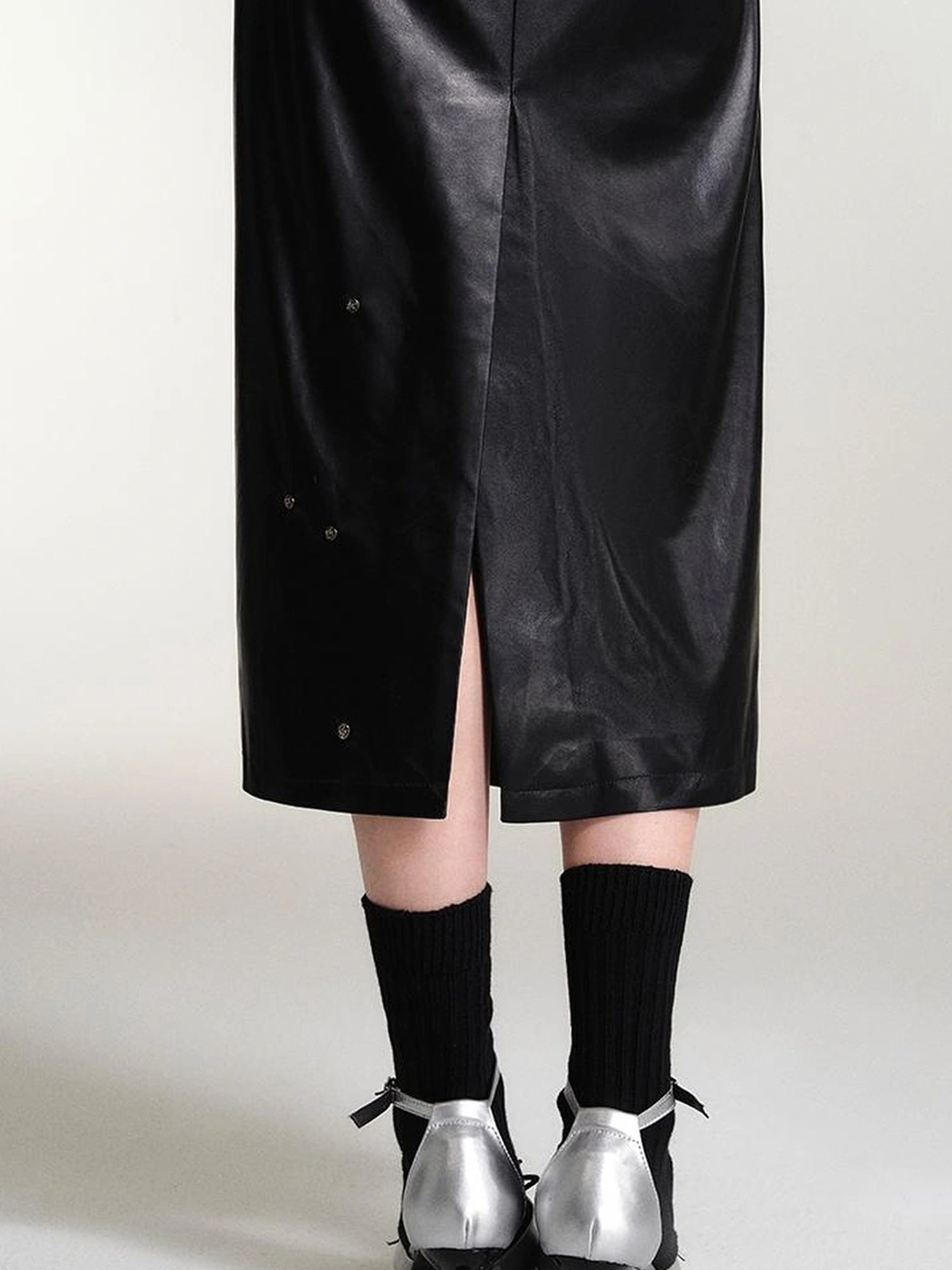 OfAkiva Smoked Gradient Leather Look Slip Dress