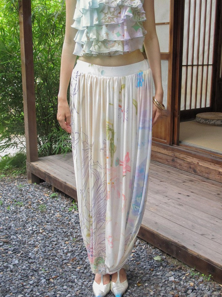 OfAkiva Soft Print Knotted Mesh High Waist Women&