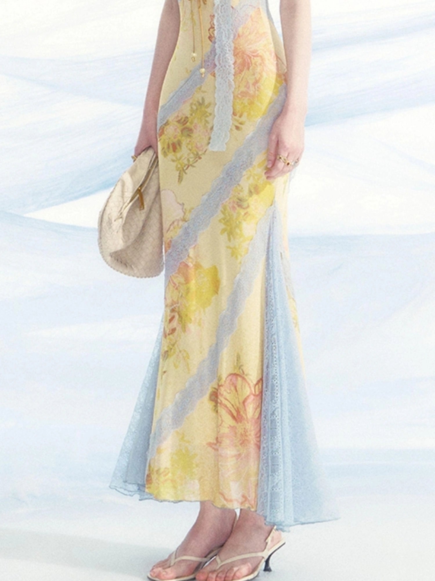 OfAkiva Sonnet Floral Print Halter Neck Lace Dress