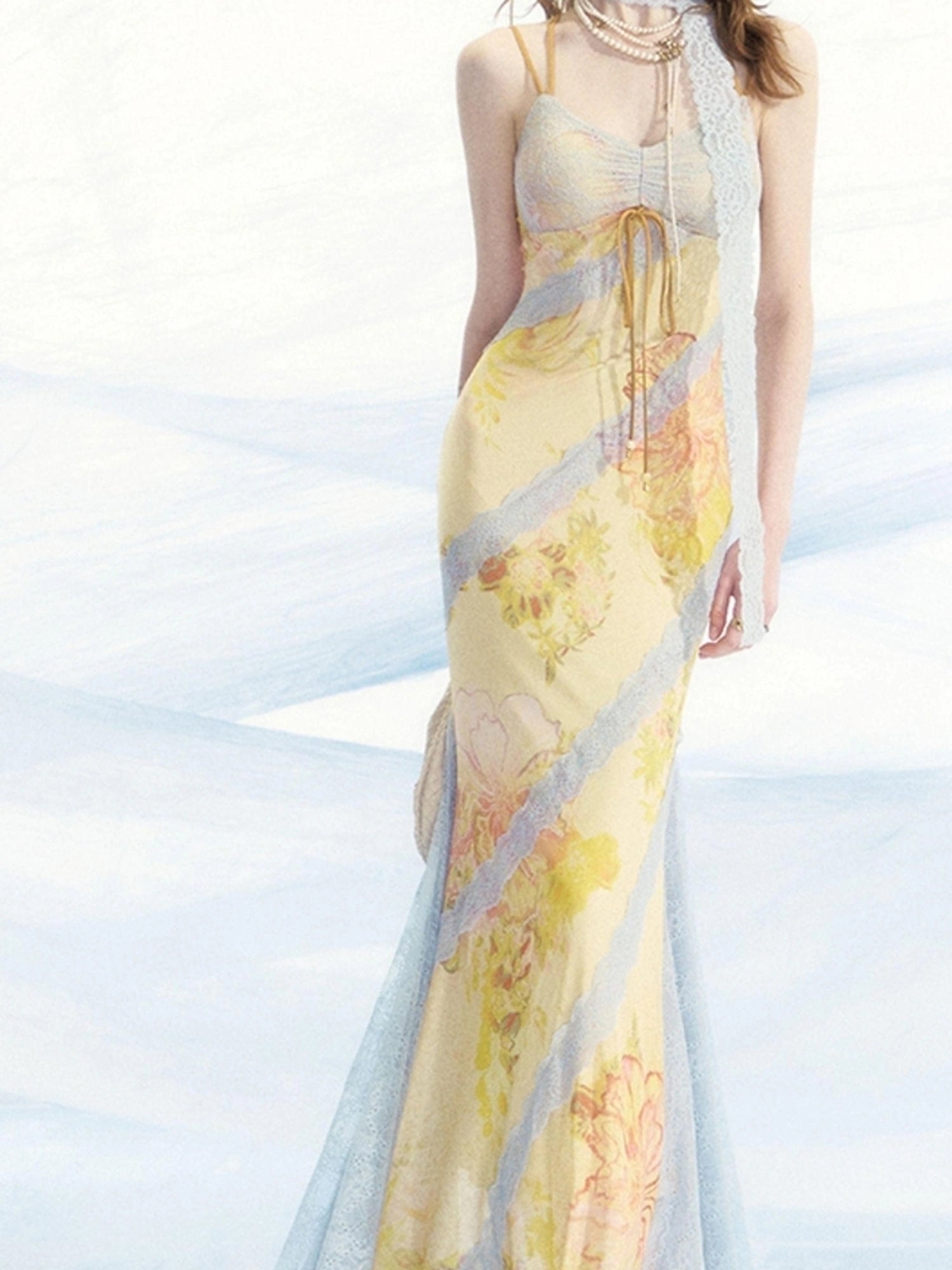 OfAkiva Sonnet Floral Print Halter Neck Lace Dress