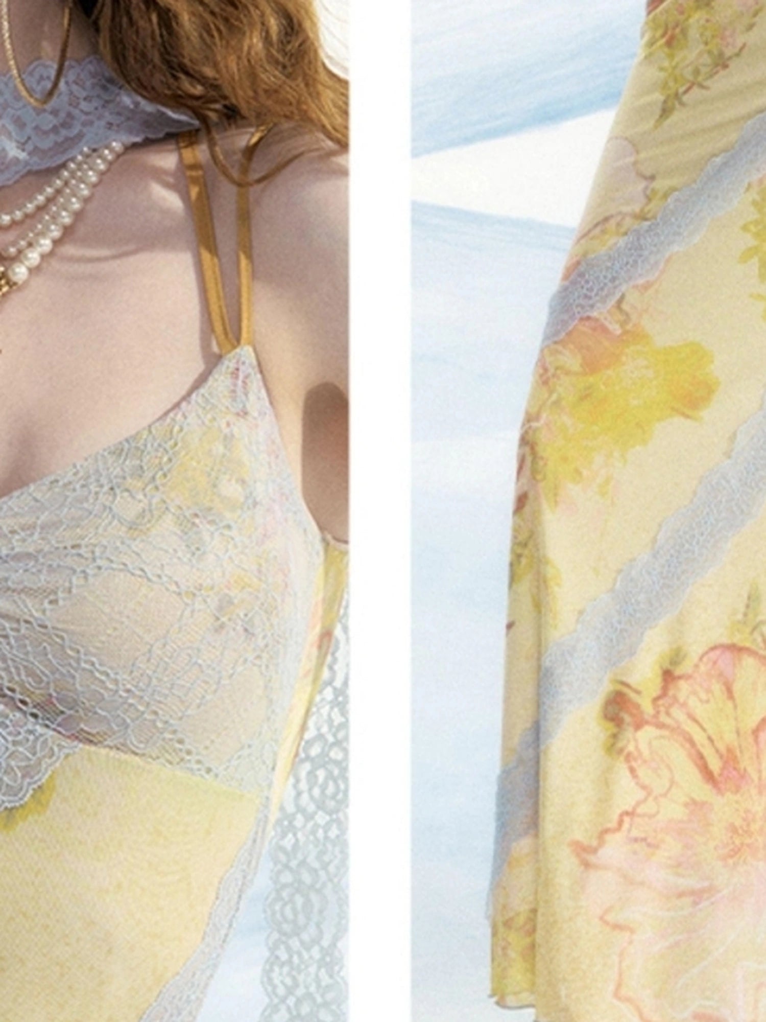 OfAkiva Sonnet Floral Print Halter Neck Lace Dress