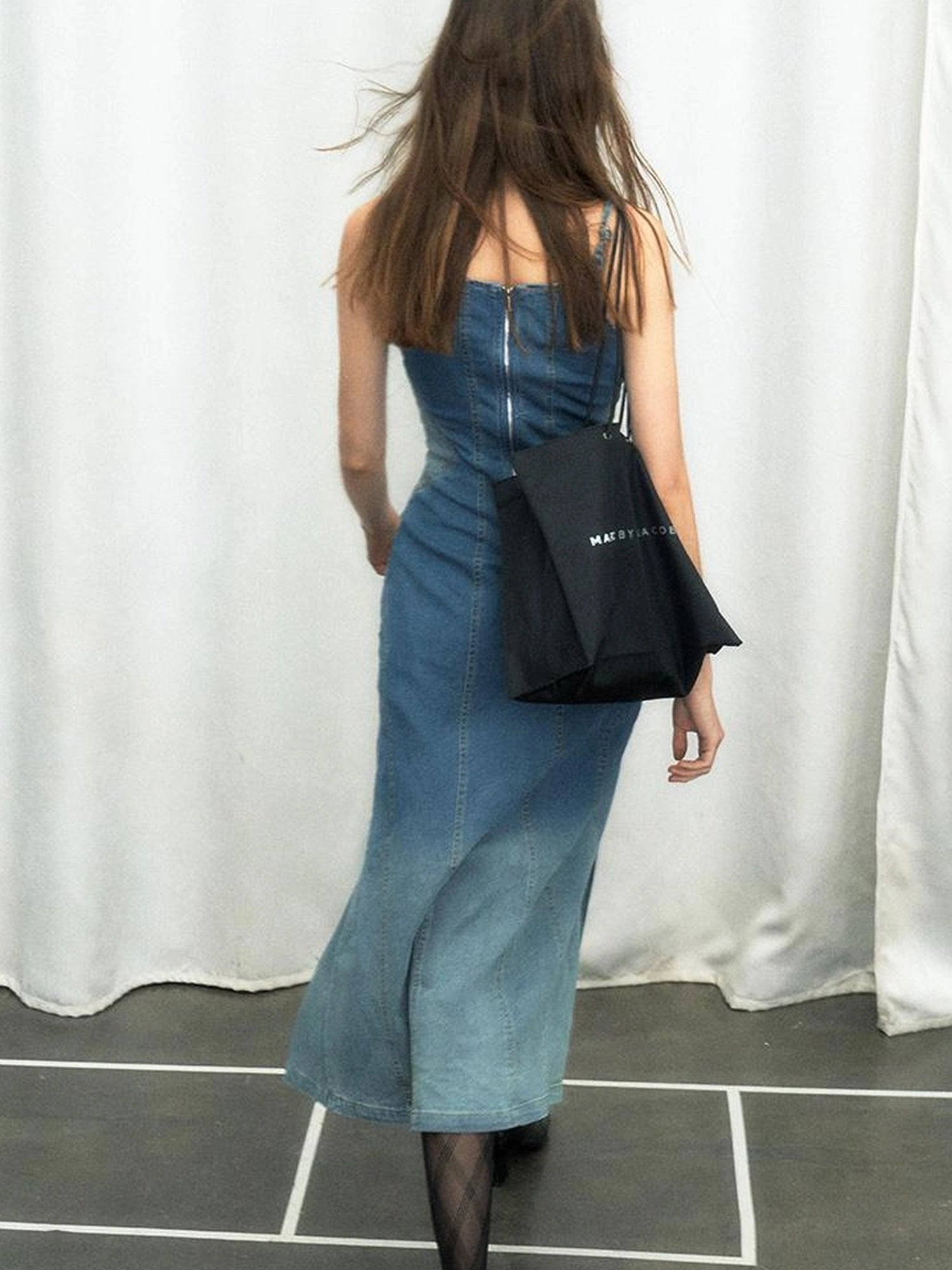 OfAkiva Split Side Denim Slip Dress