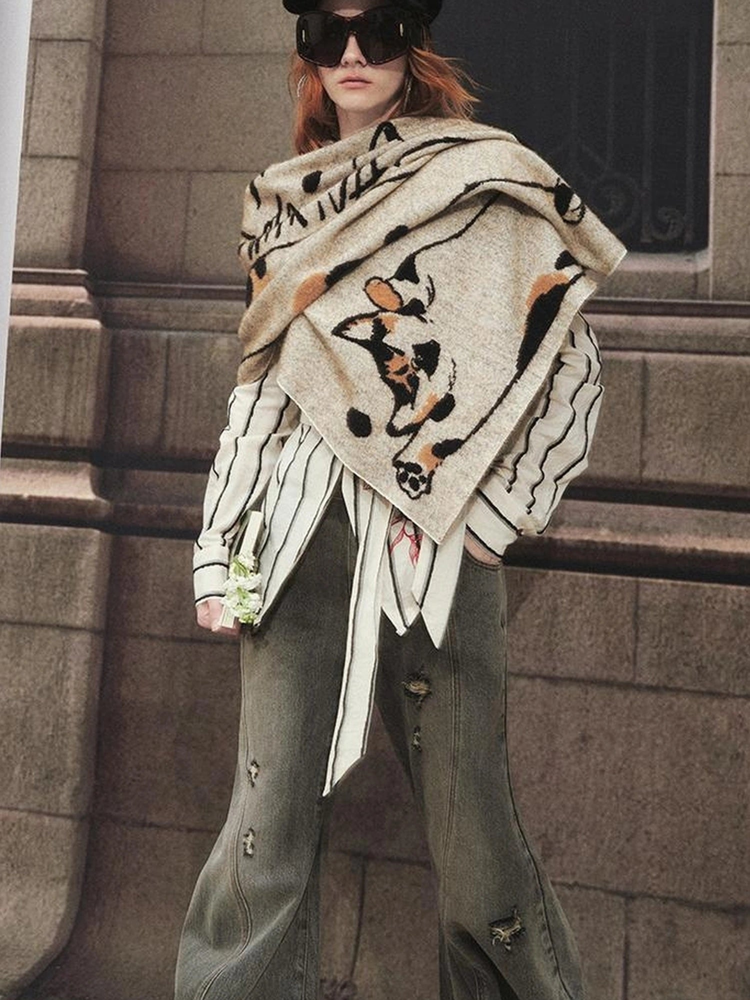 OfAkiva Stretchy Calico Cat Knit Scarf