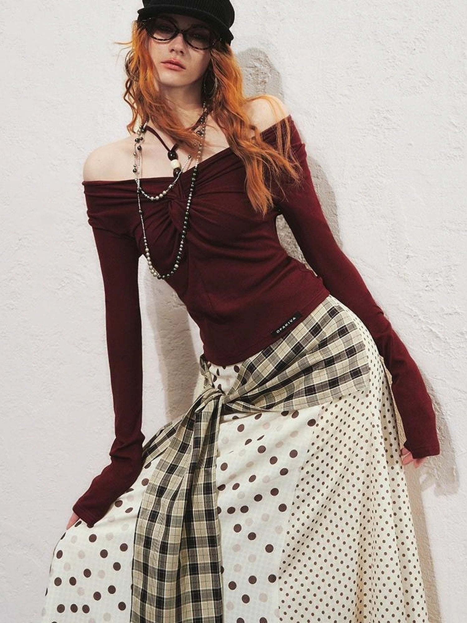 OfAkiva Sunset Love Knot Shoulder Beaded T-shirt