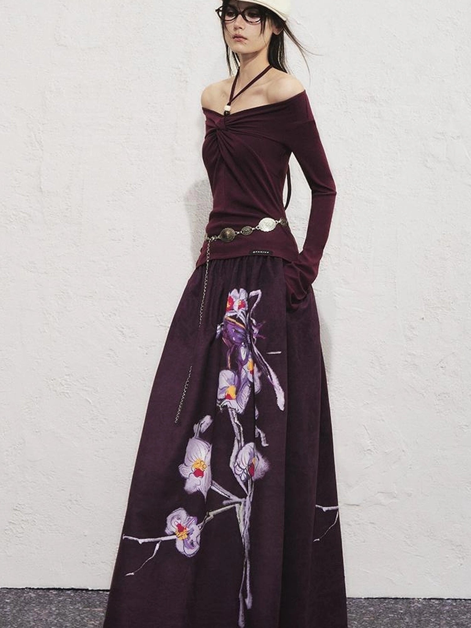 OfAkiva Sunset Love Knot Shoulder Beaded T-shirt