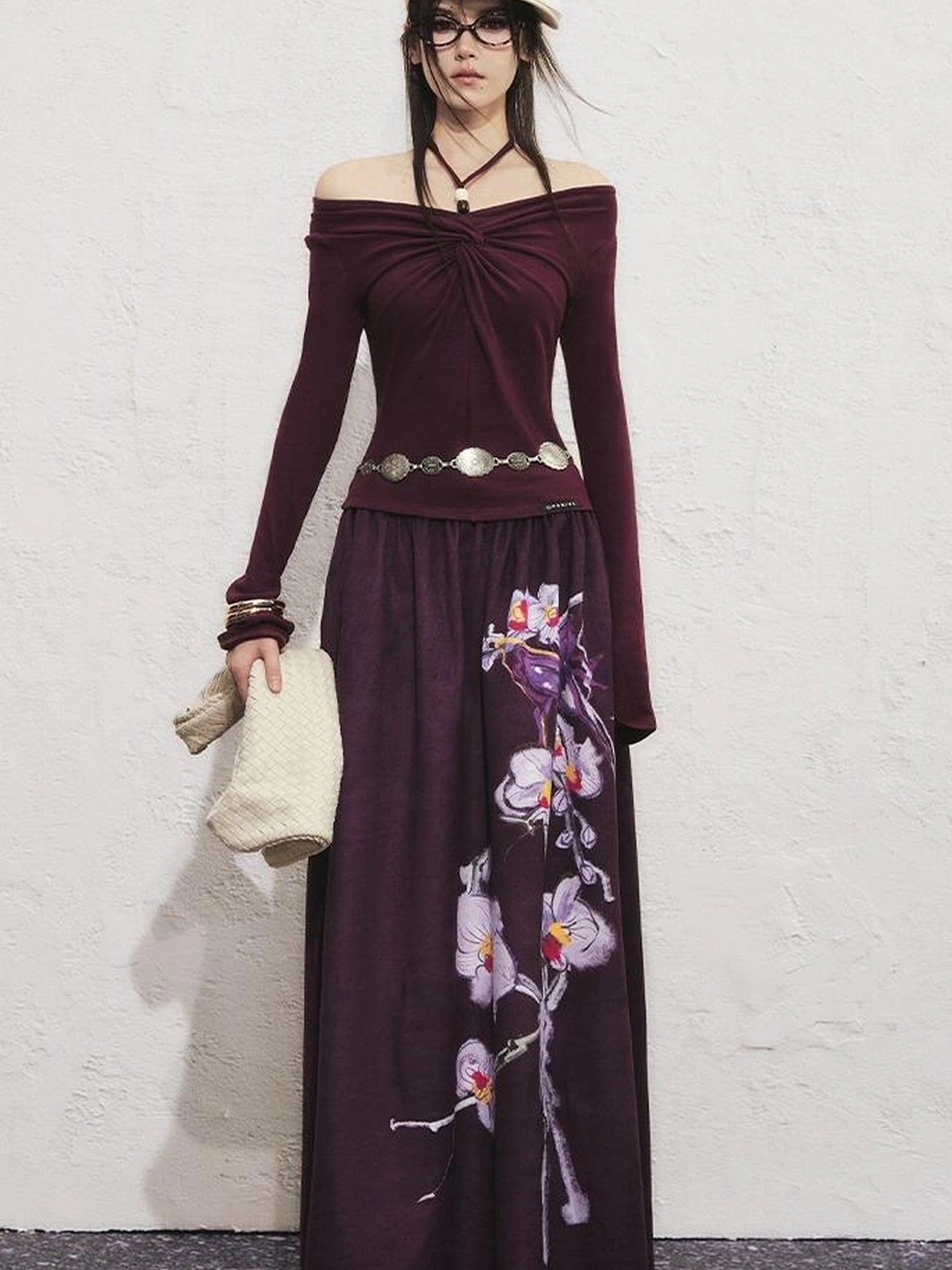 OfAkiva Sunset Love Knot Shoulder Beaded T-shirt