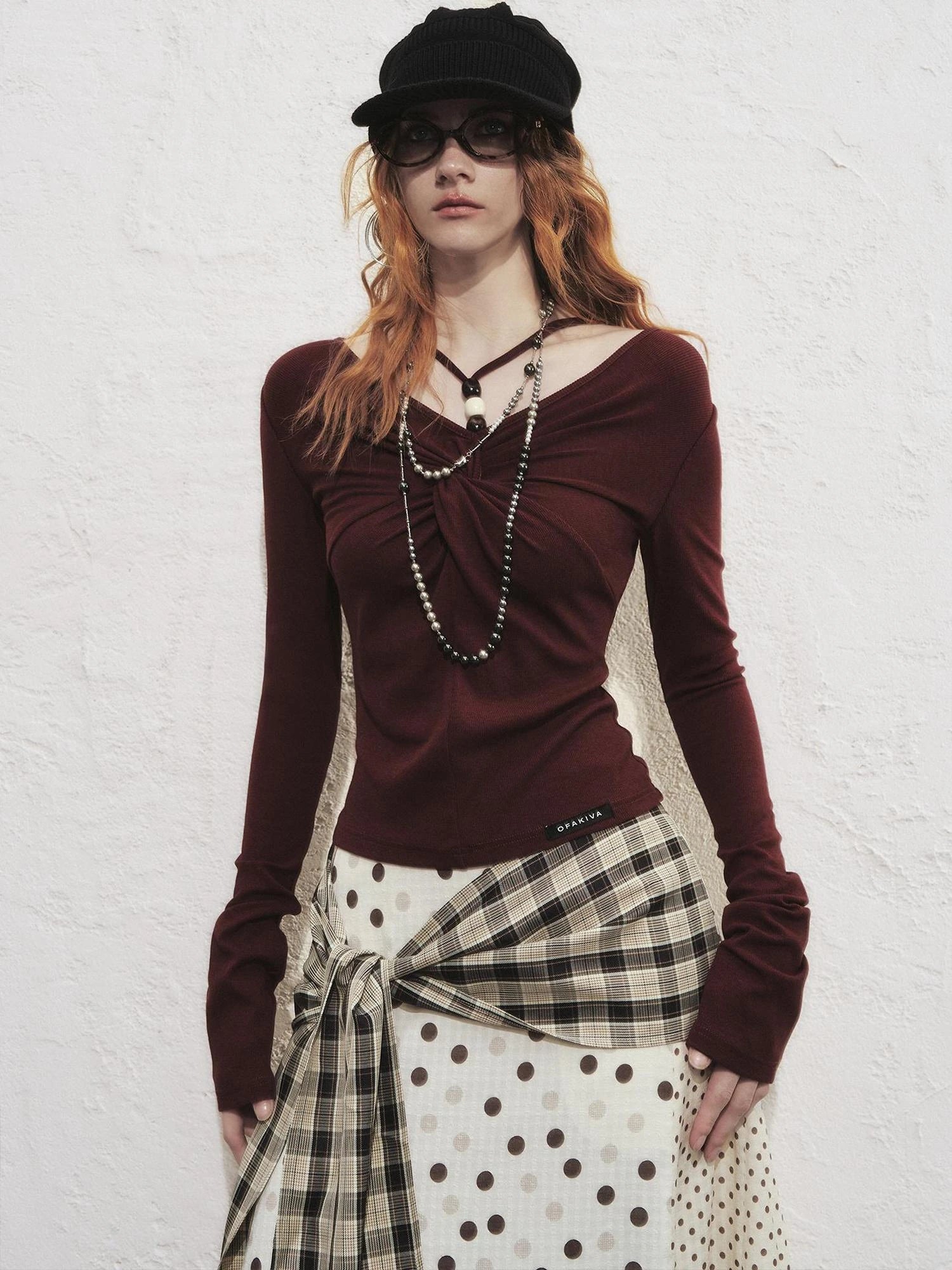 OfAkiva Sunset Love Knot Shoulder Beaded T-shirt