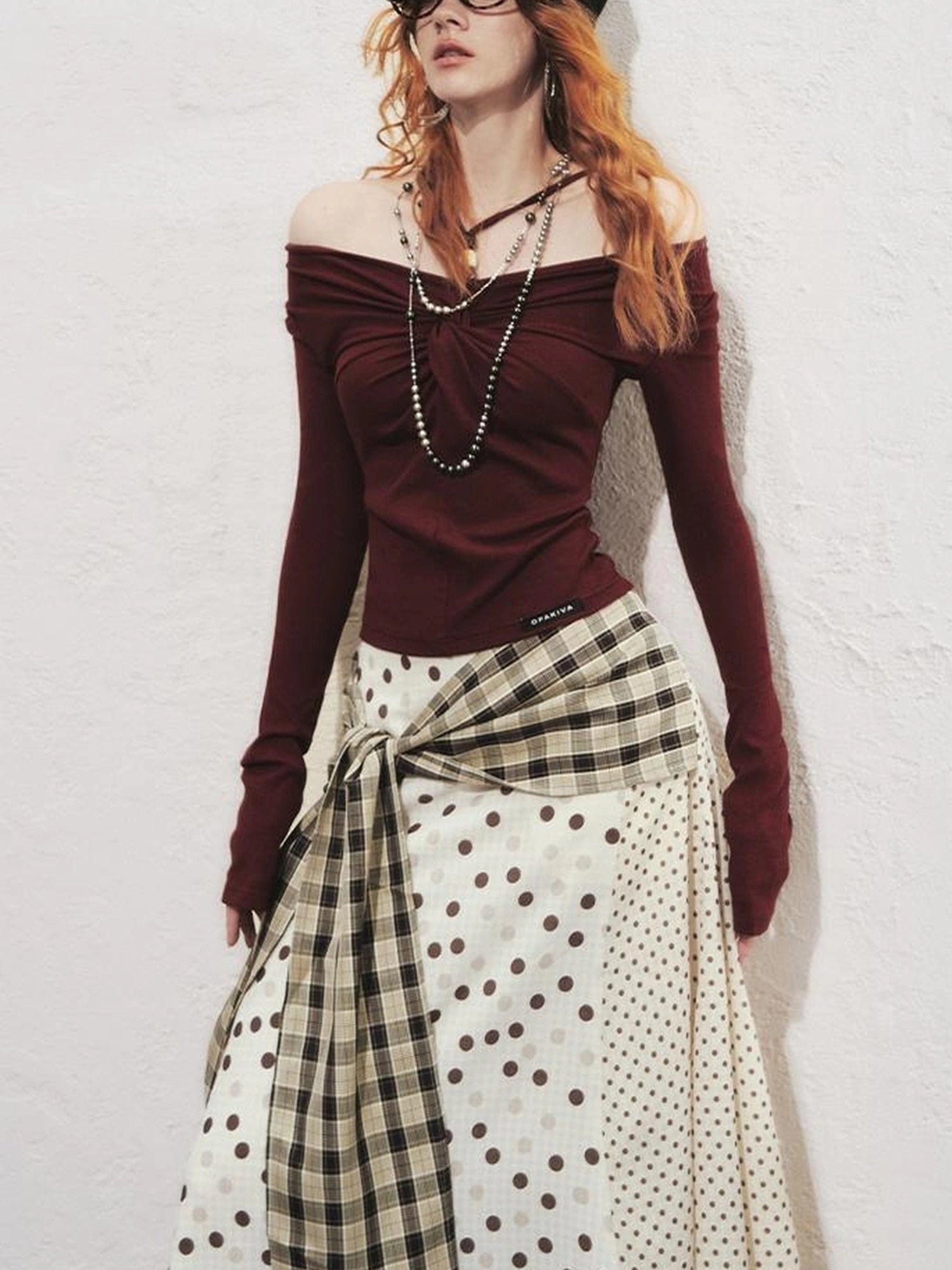 OfAkiva Sunset Love Knot Shoulder Beaded T-shirt