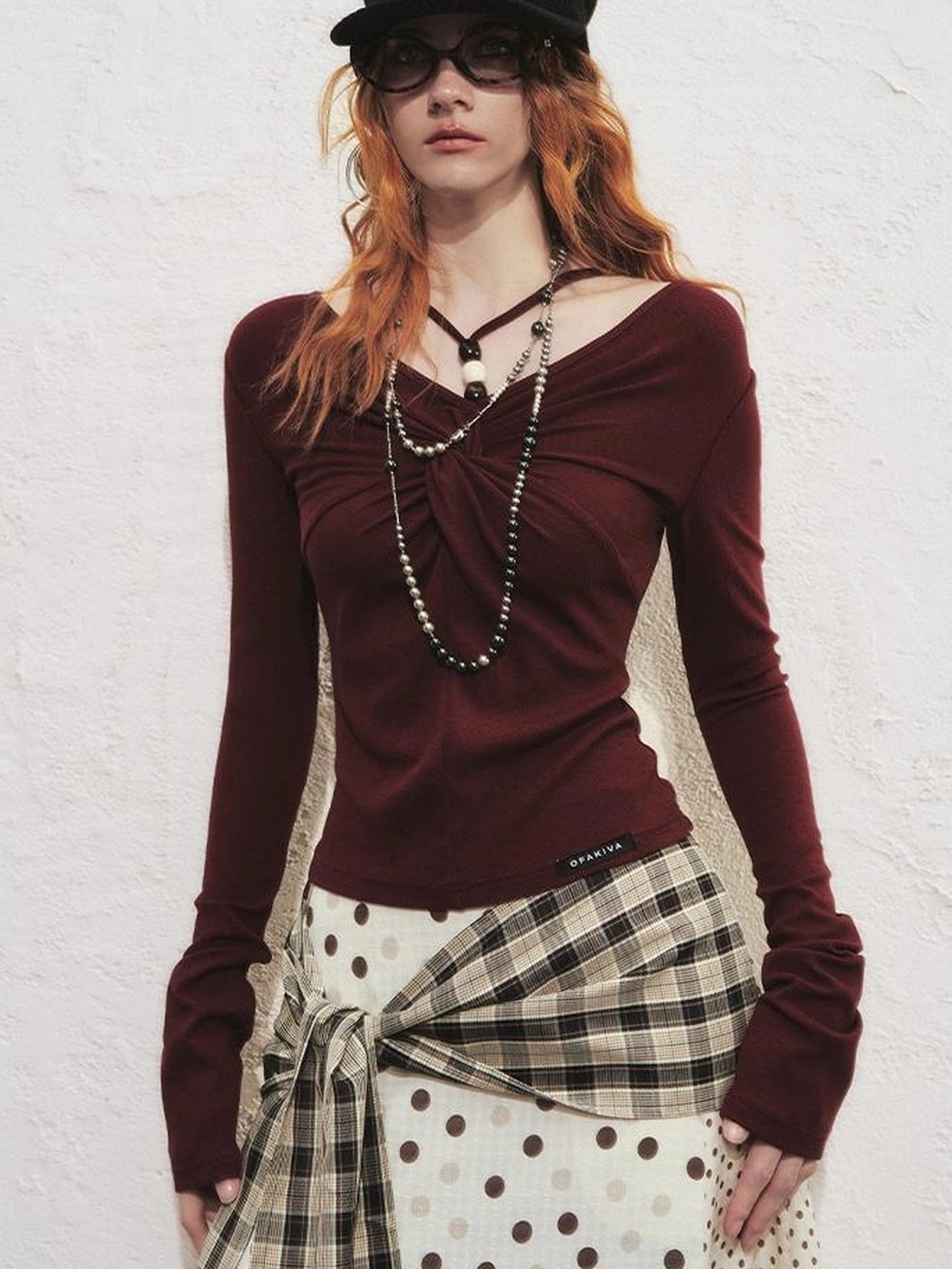 OfAkiva Sunset Love Knot Shoulder Beaded T-shirt