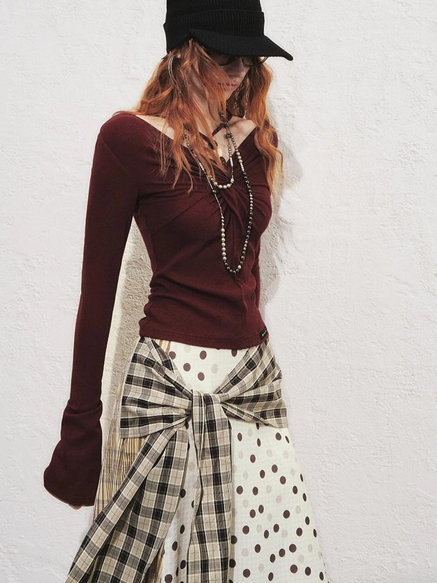 OfAkiva Sunset Love Knot Shoulder Beaded T-shirt