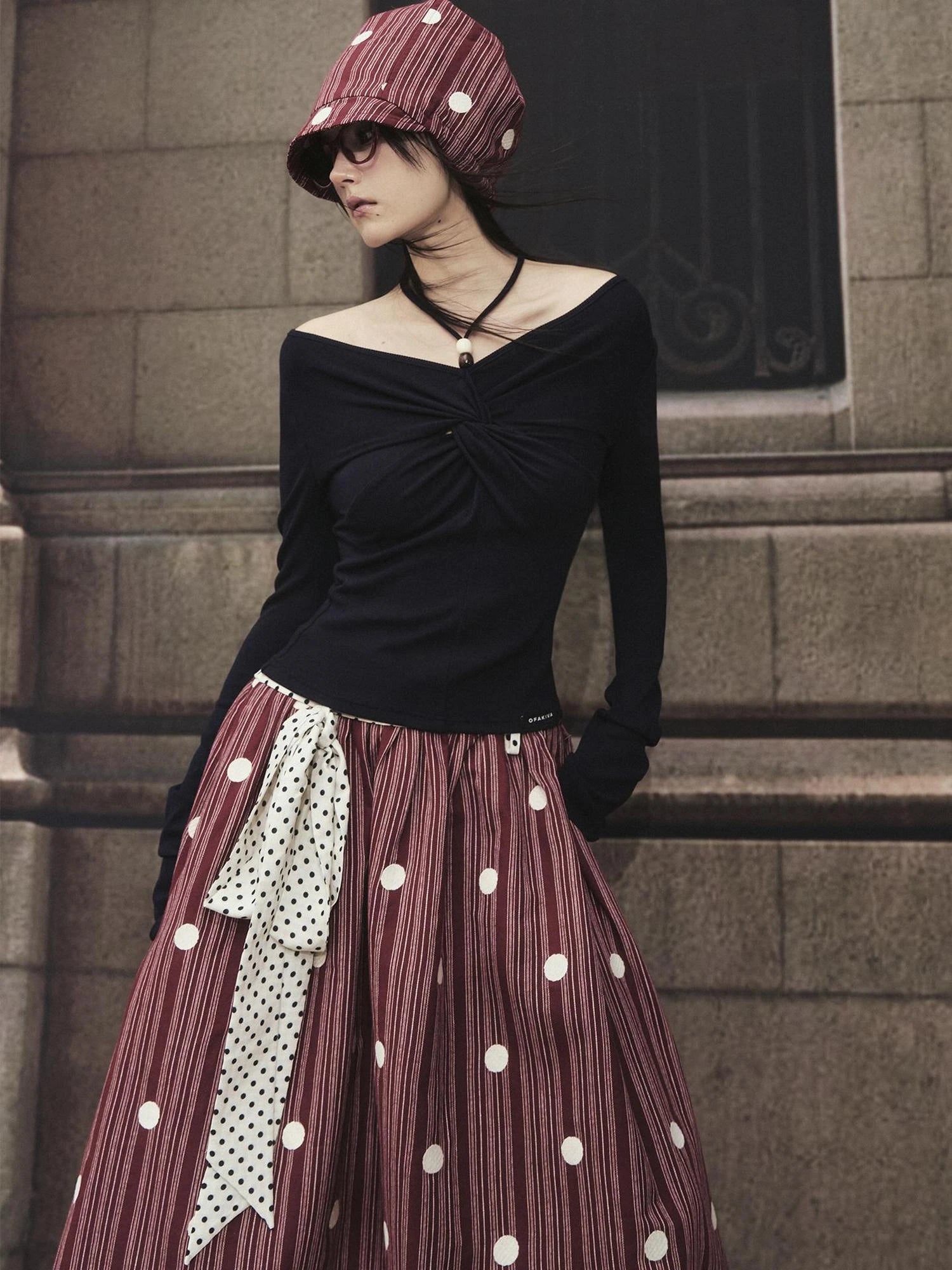 OfAkiva Sunset Love Knot Shoulder Beaded T-shirt