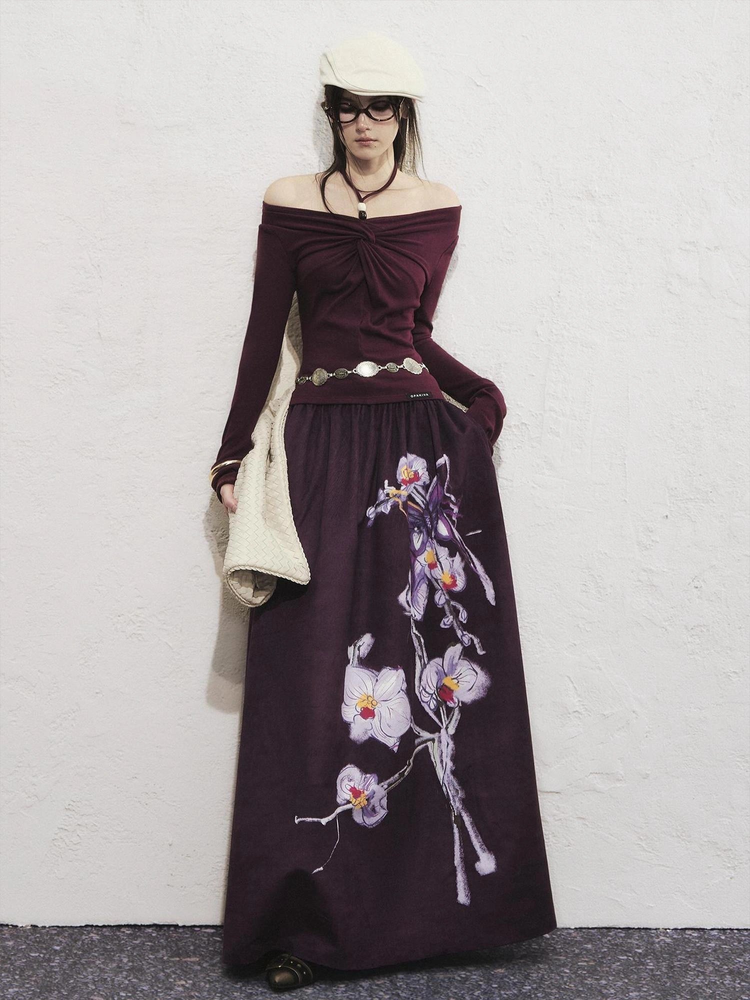 OfAkiva Sunset Love Knot Shoulder Beaded T-shirt