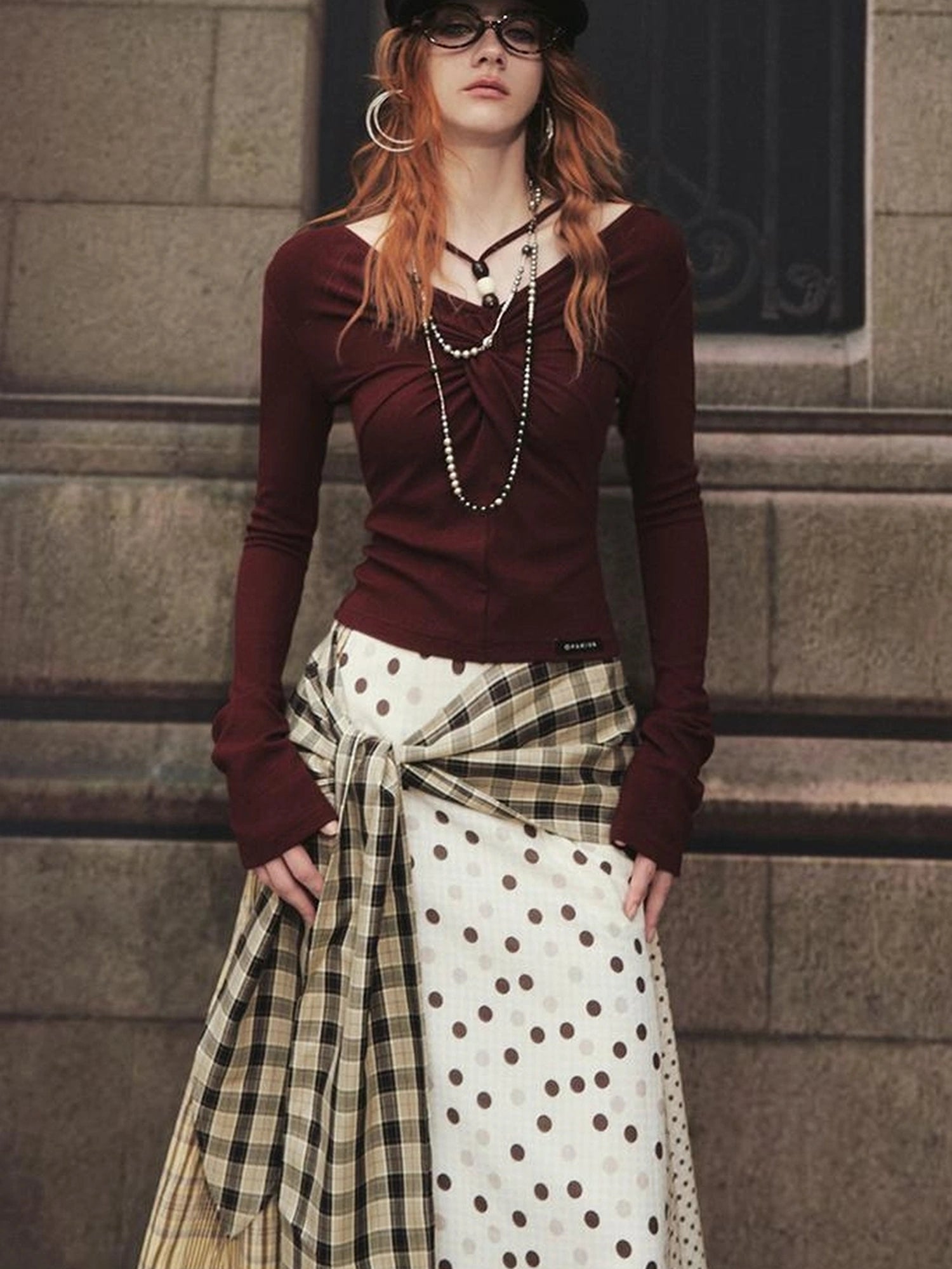 OfAkiva Sunset Love Knot Shoulder Beaded T-shirt