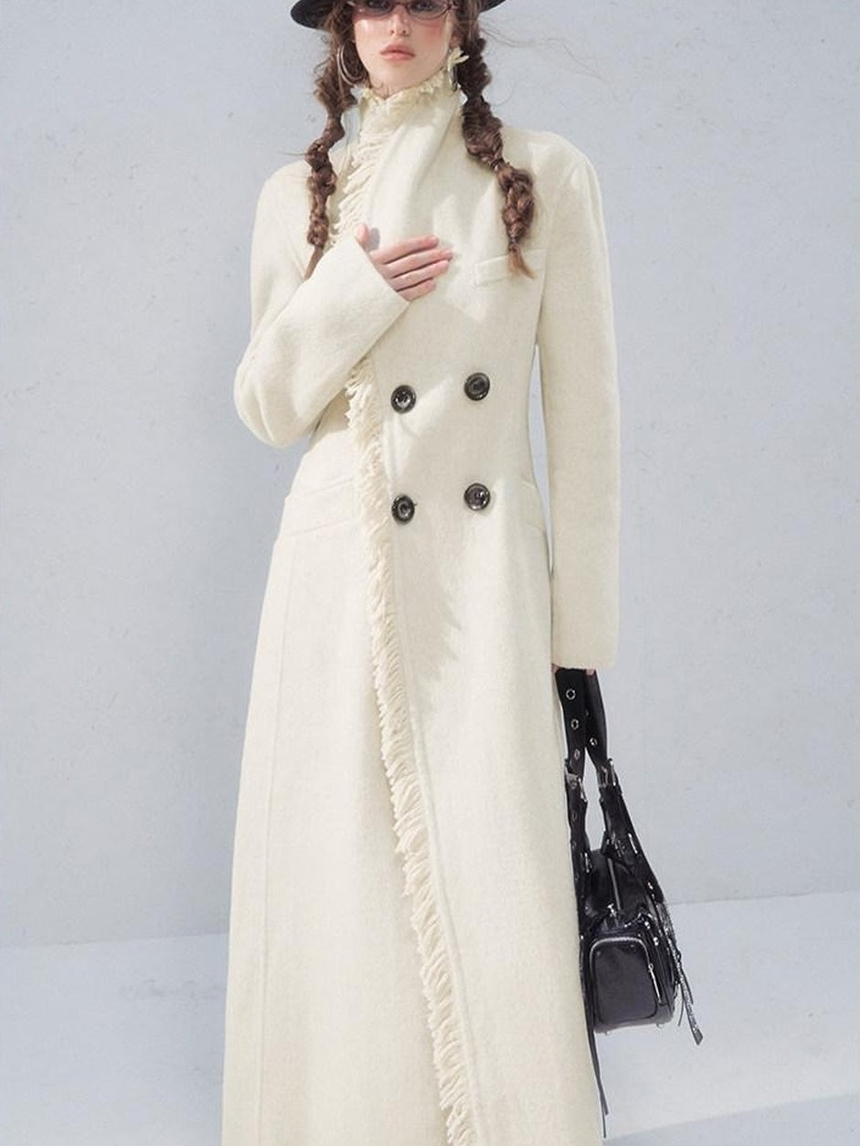OfAkiva Thick Wool Vintage Slim Long Single Breasted Lapel For Mature Women Coat