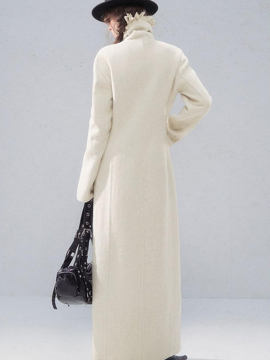 OfAkiva Thick Wool Vintage Slim Long Single Breasted Lapel For Mature Women Coat