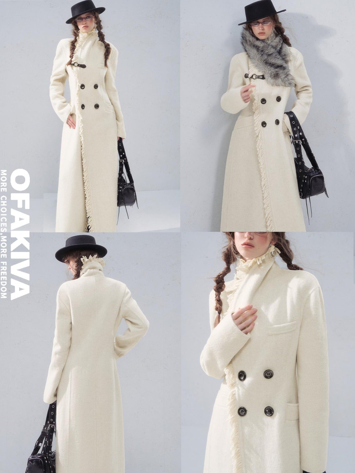 OfAkiva Thick Wool Vintage Slim Long Single Breasted Lapel For Mature Women Coat