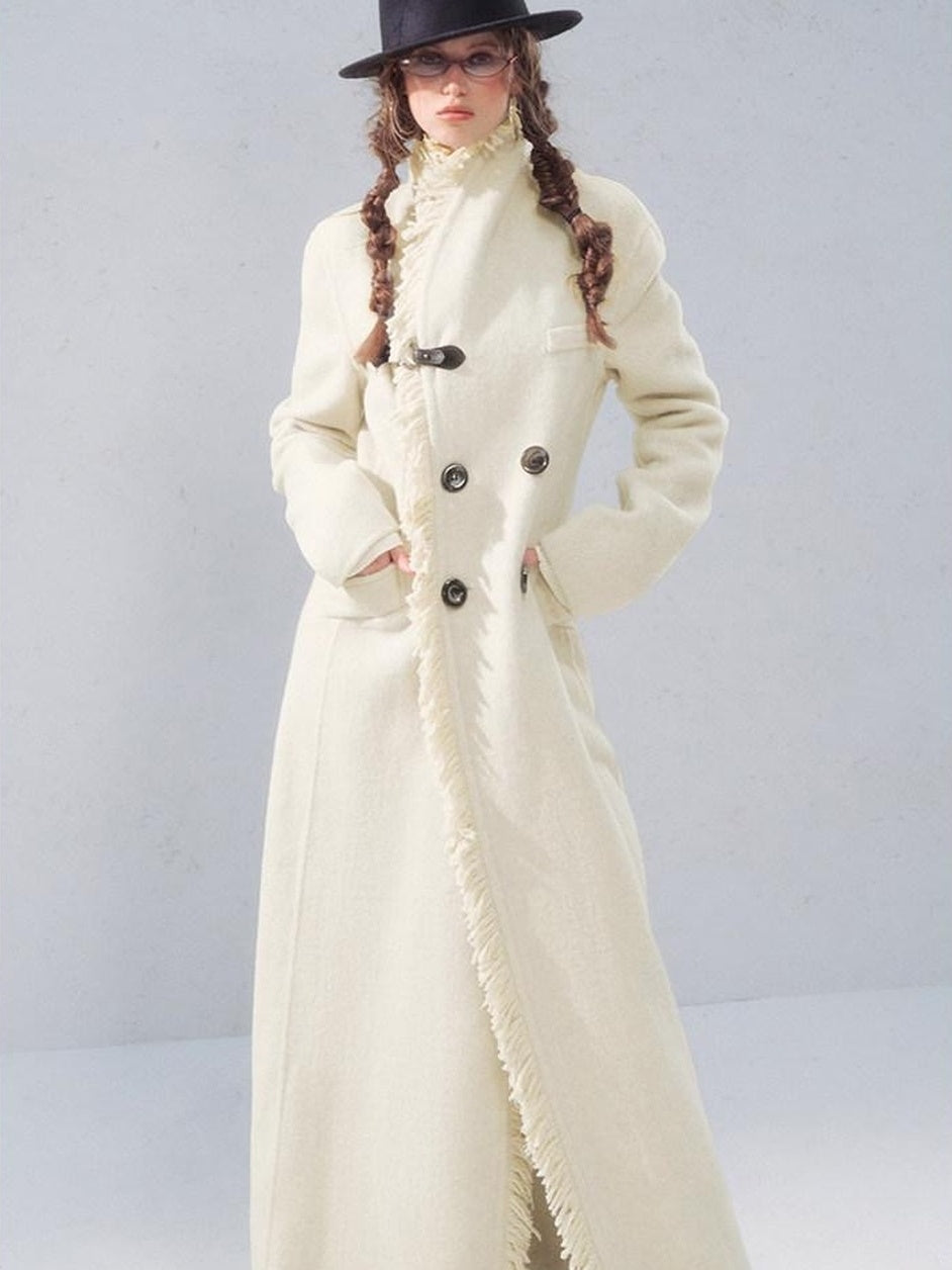 OfAkiva Thick Wool Vintage Slim Long Single Breasted Lapel For Mature Women Coat
