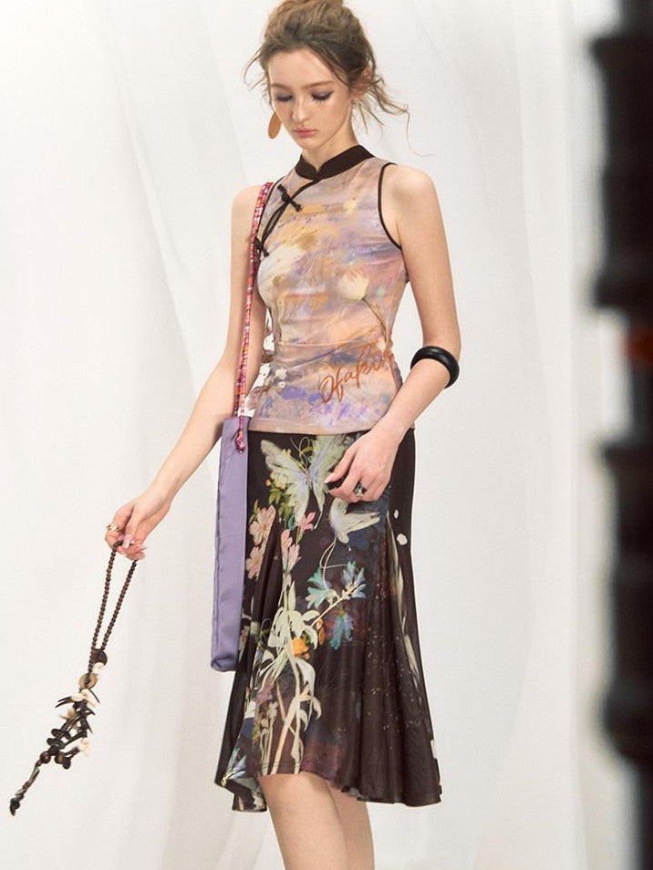 OfAkiva Tiger Eye Butterfly Floral Print Knit Women&