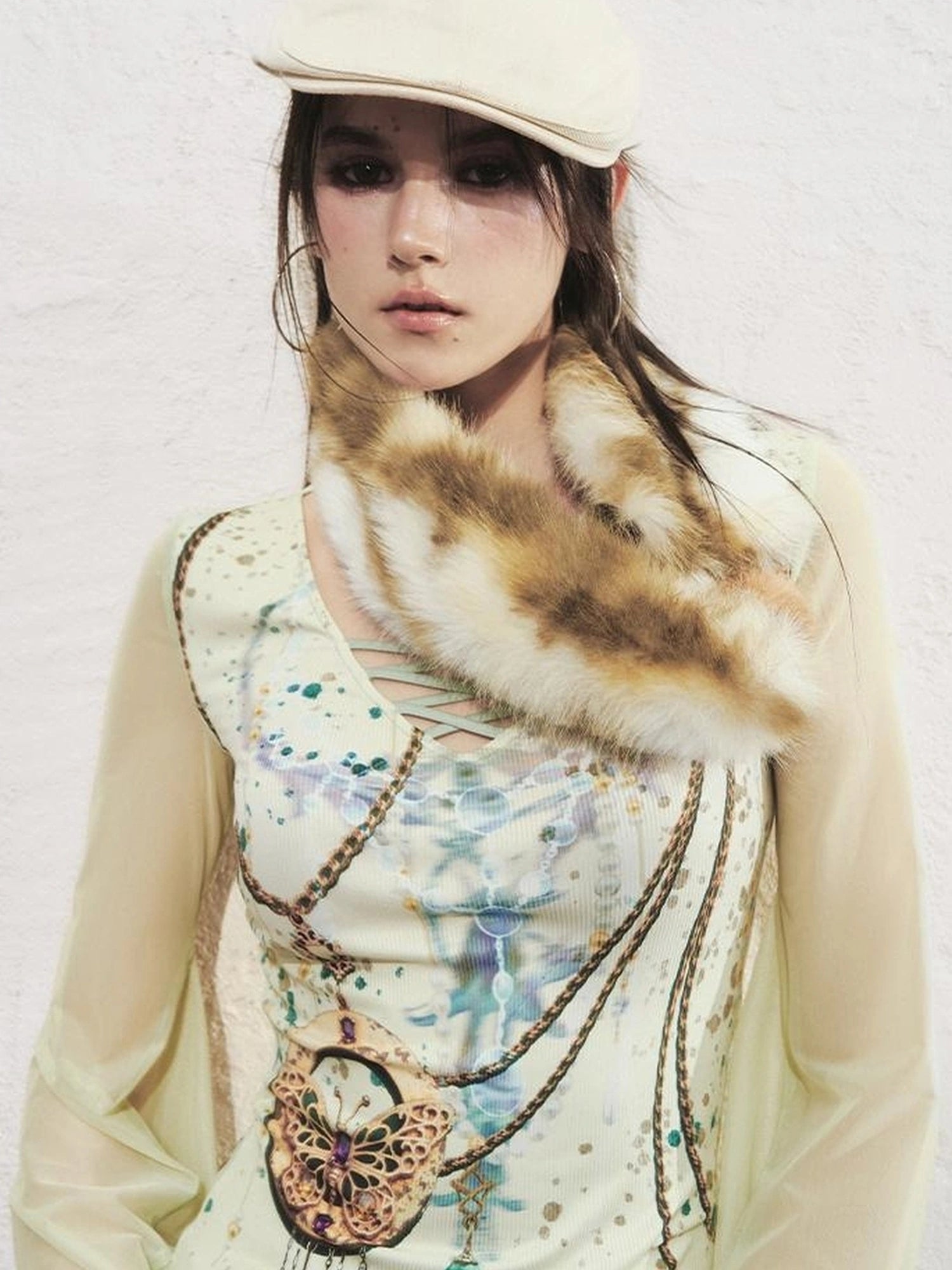 OfAkiva Tri Color White Floral Eco Fur Cat Collar