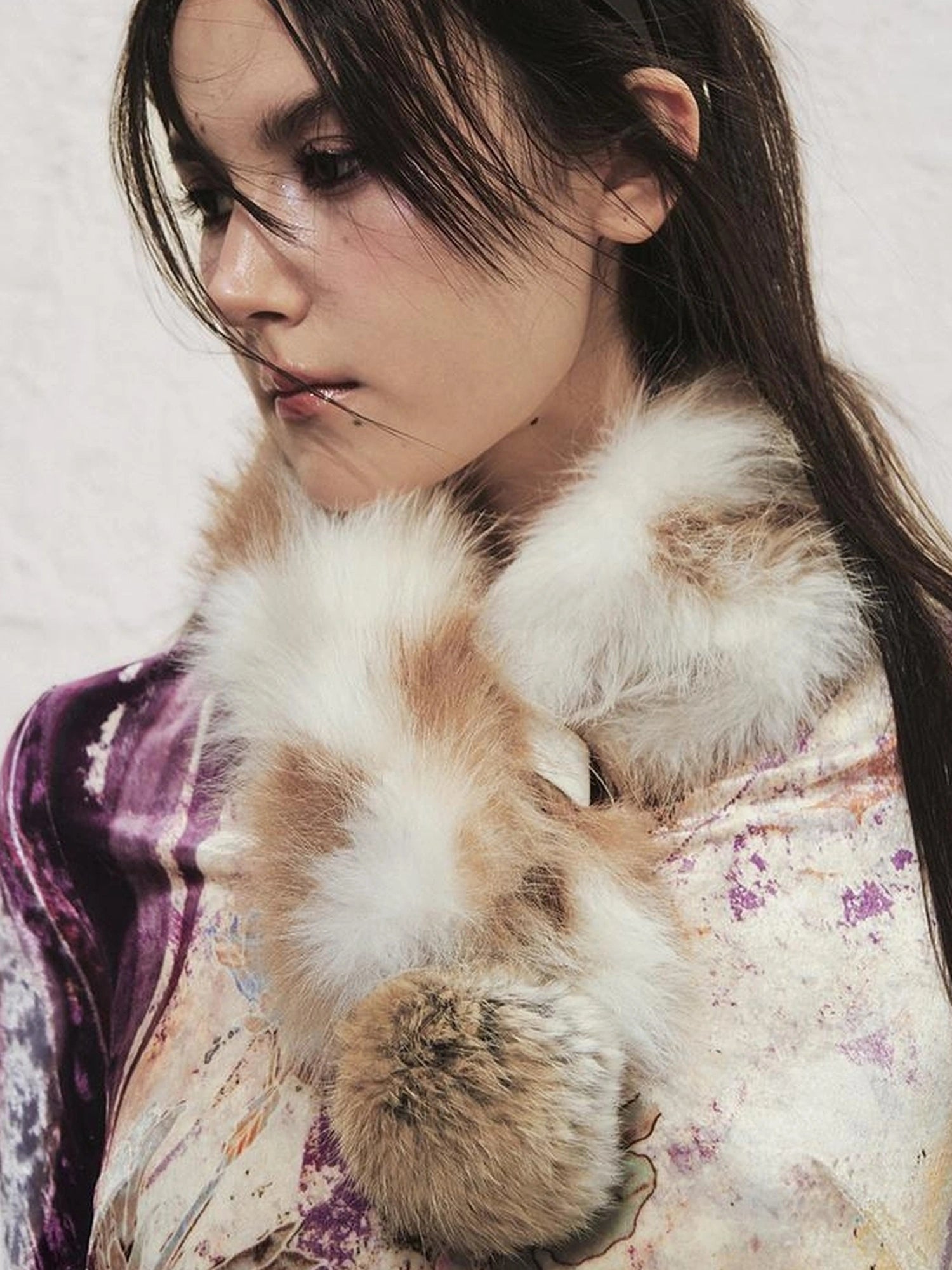 OfAkiva Tri Color White Floral Eco Fur Cat Collar