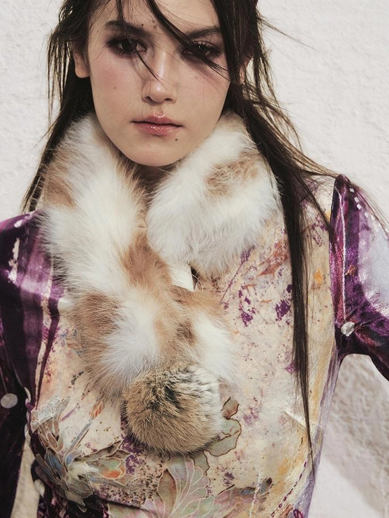 OfAkiva Tri Color White Floral Eco Fur Cat Collar