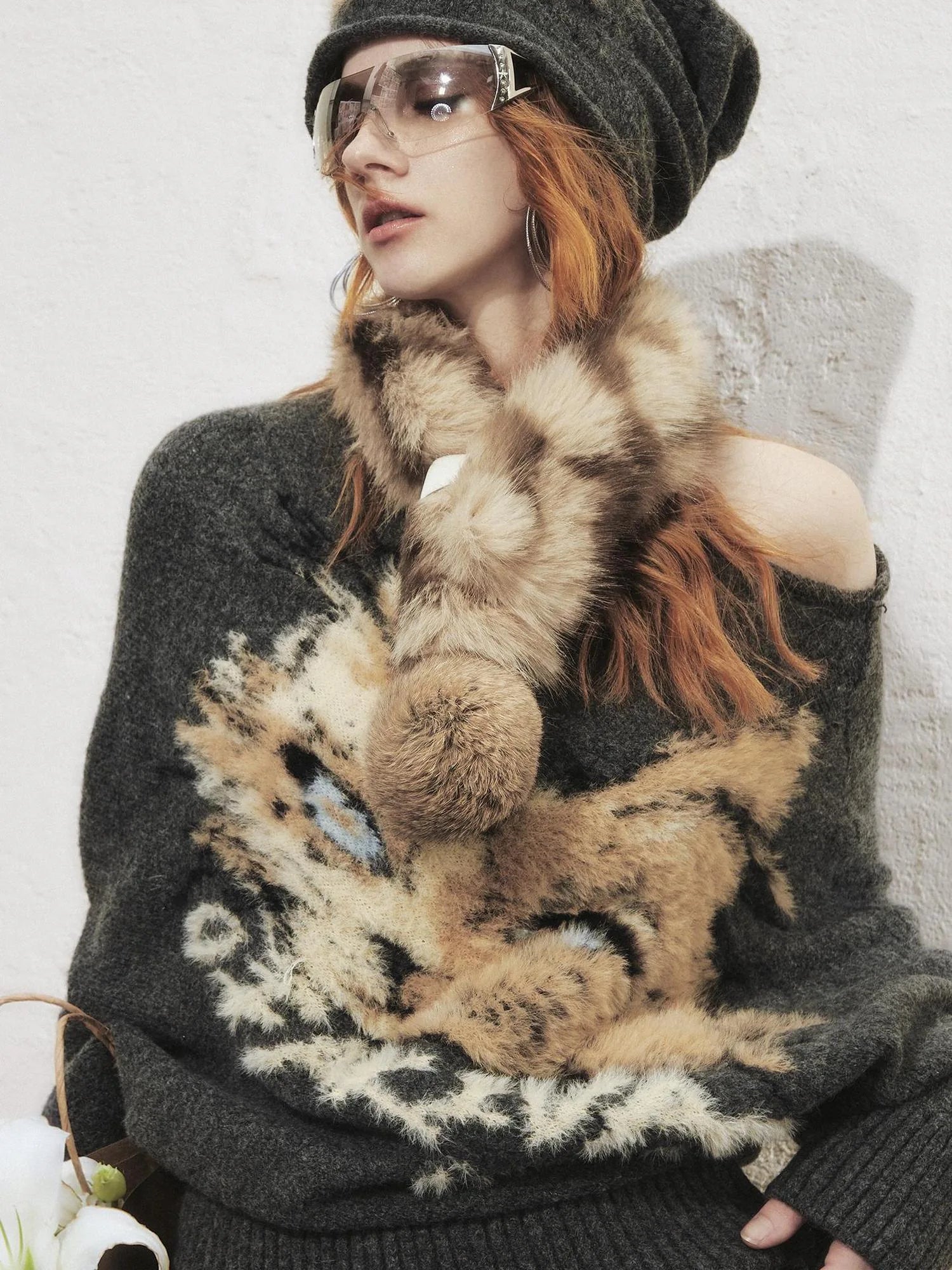 OfAkiva Tri Color White Floral Eco Fur Cat Collar