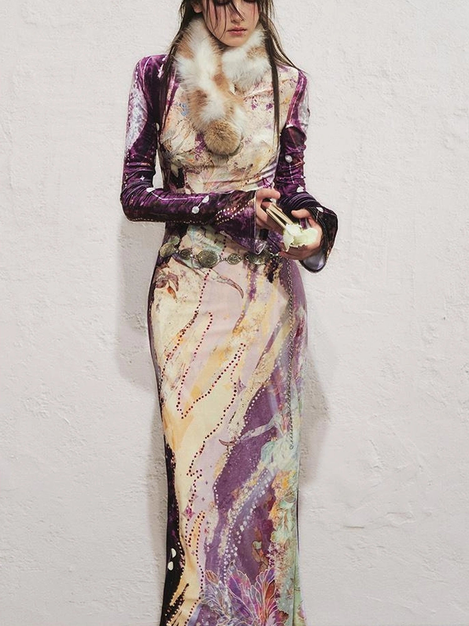 OfAkiva Tri Color White Floral Eco Fur Cat Collar