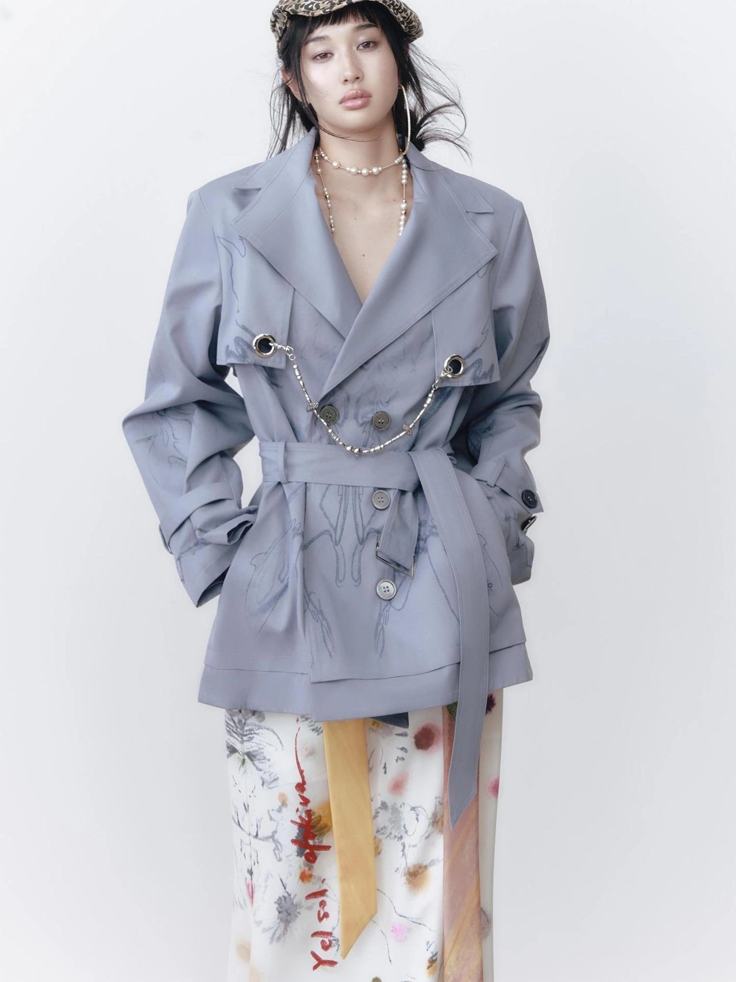 OfAkiva Tuileries Print Trench With Detachable Waist Tie