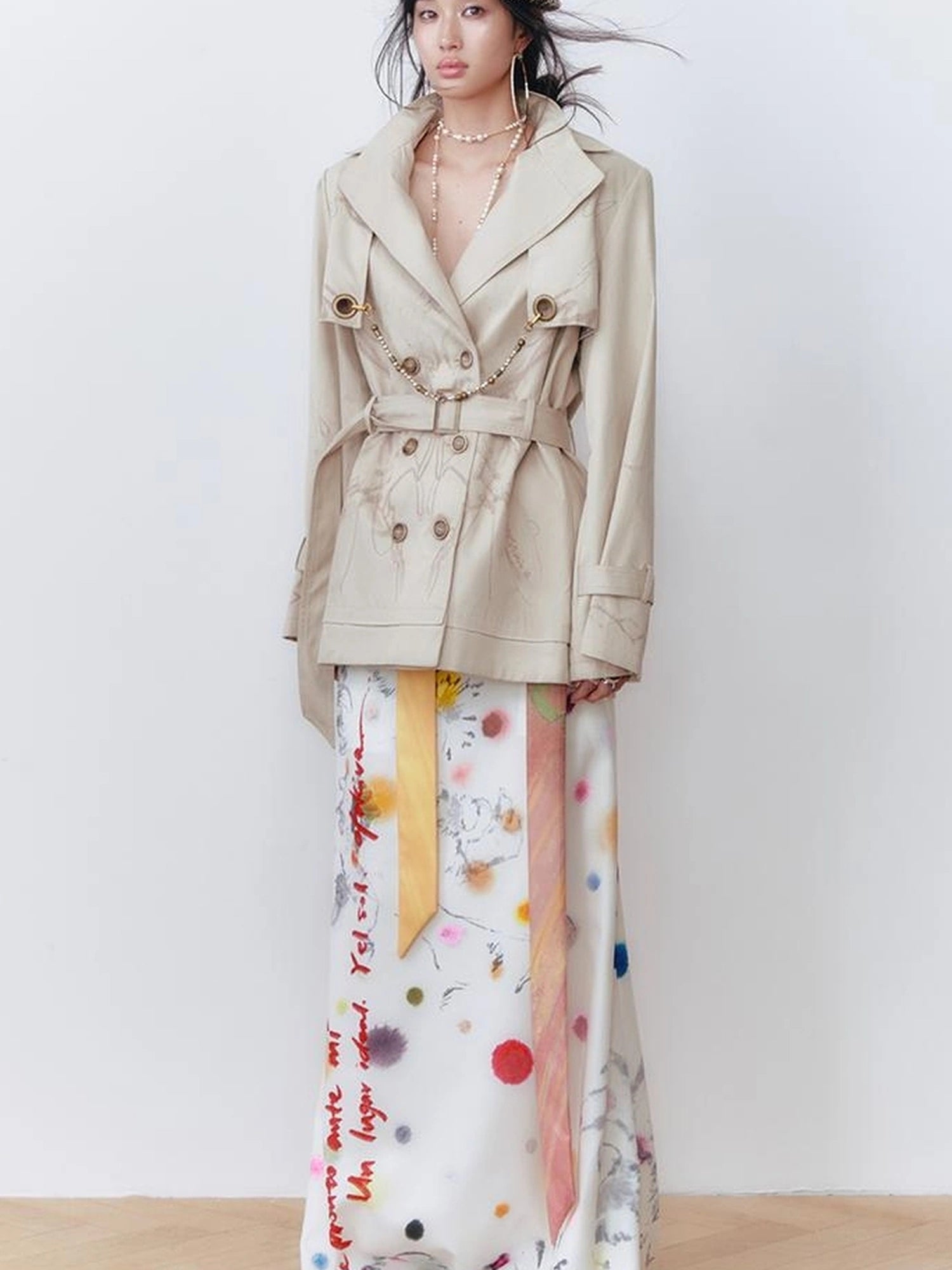 OfAkiva Tuileries Print Trench With Detachable Waist Tie