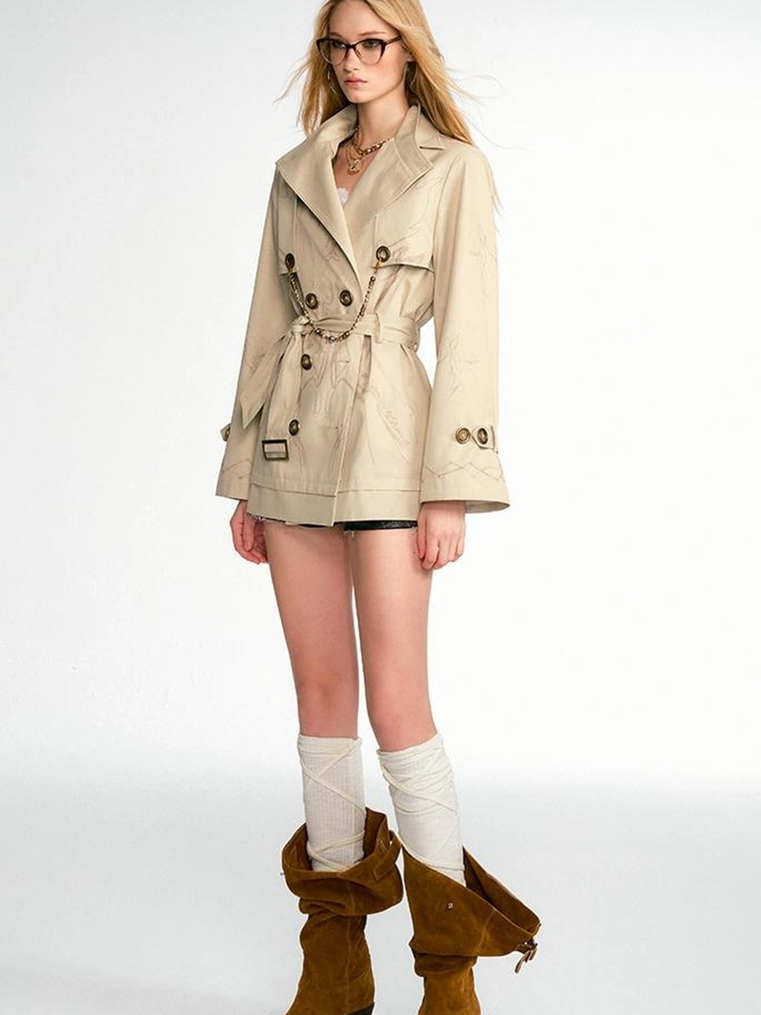 OfAkiva Tuileries Print Trench With Detachable Waist Tie