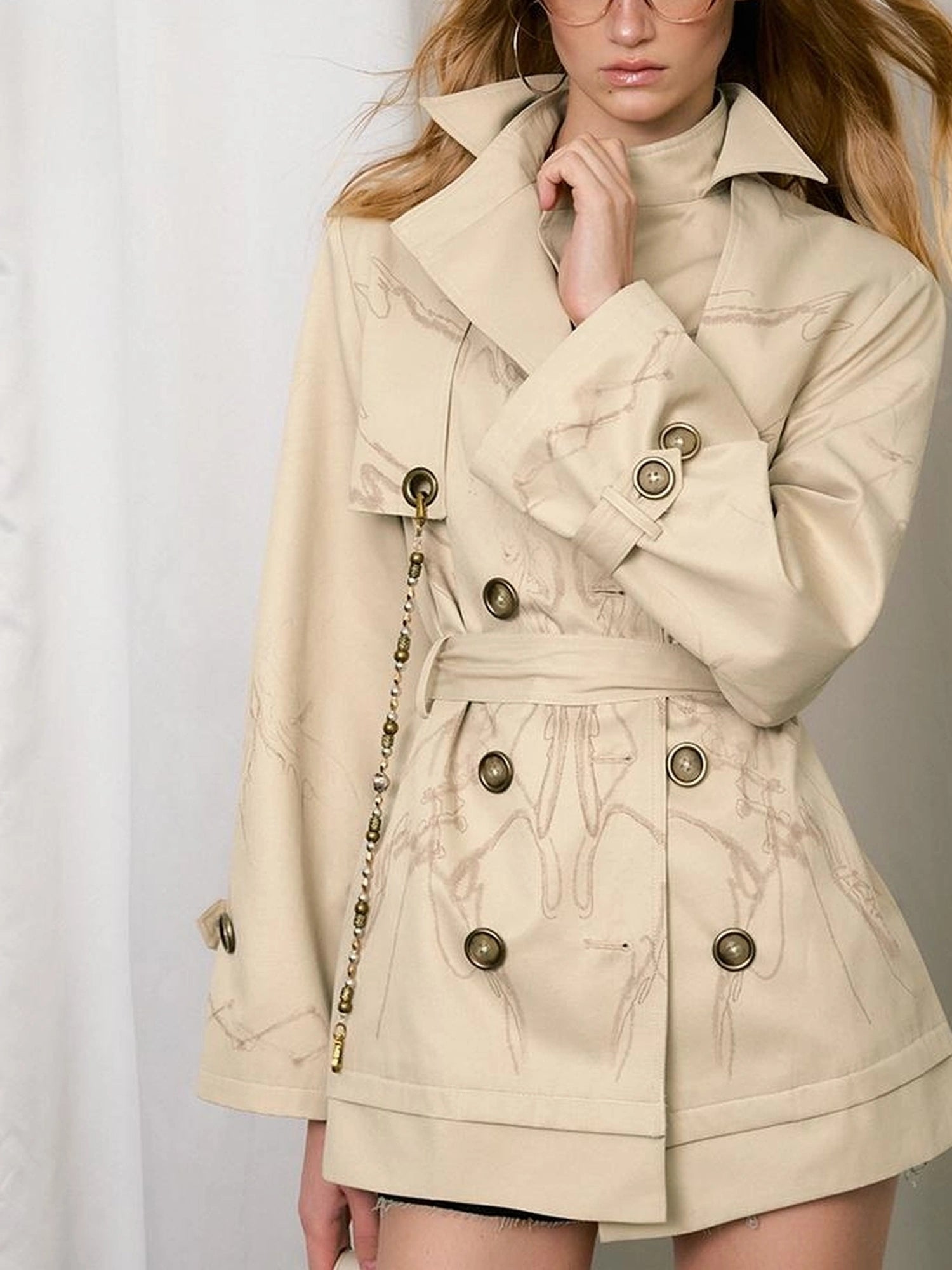 OfAkiva Tuileries Print Trench With Detachable Waist Tie