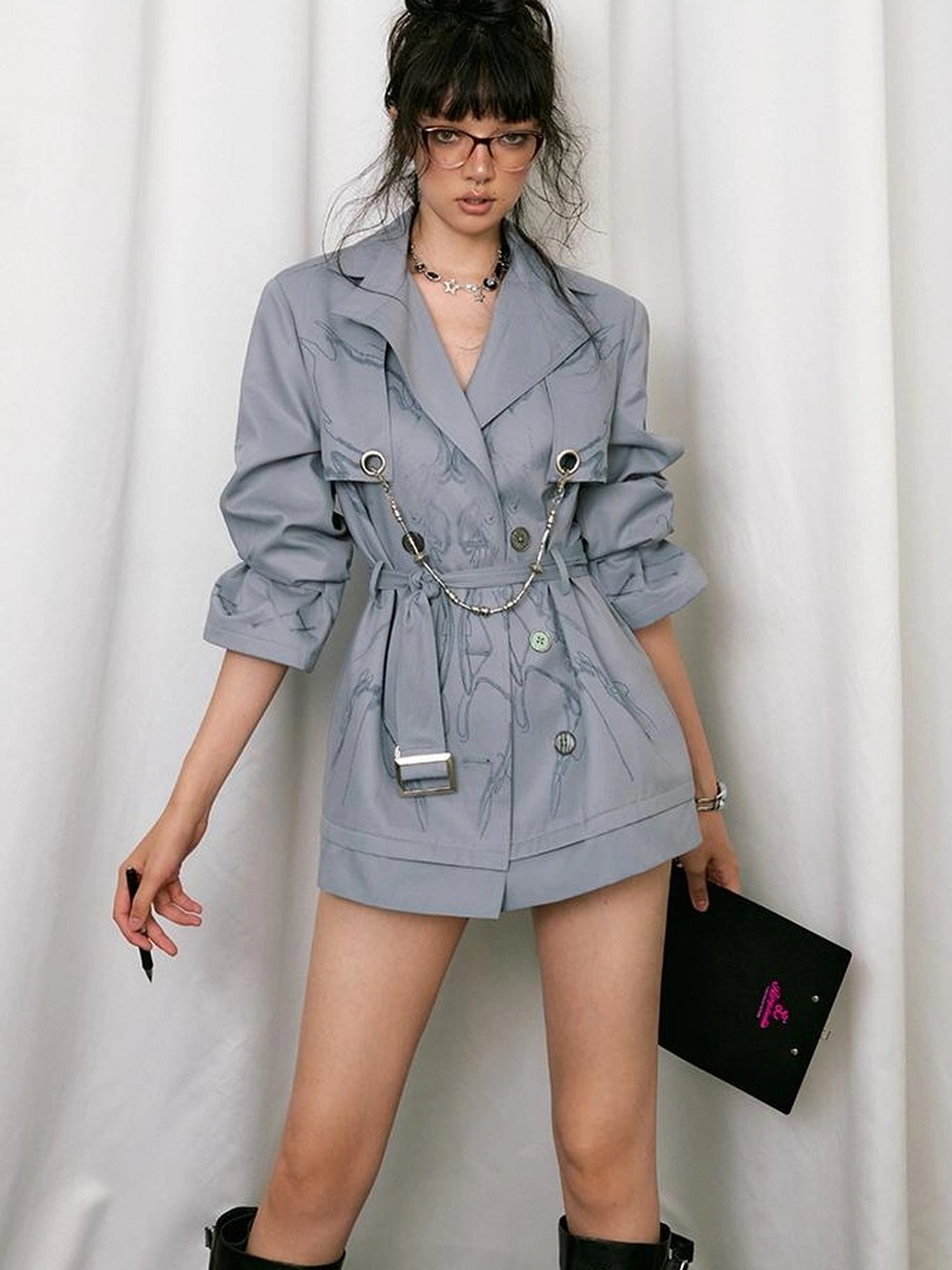 OfAkiva Tuileries Print Trench With Detachable Waist Tie