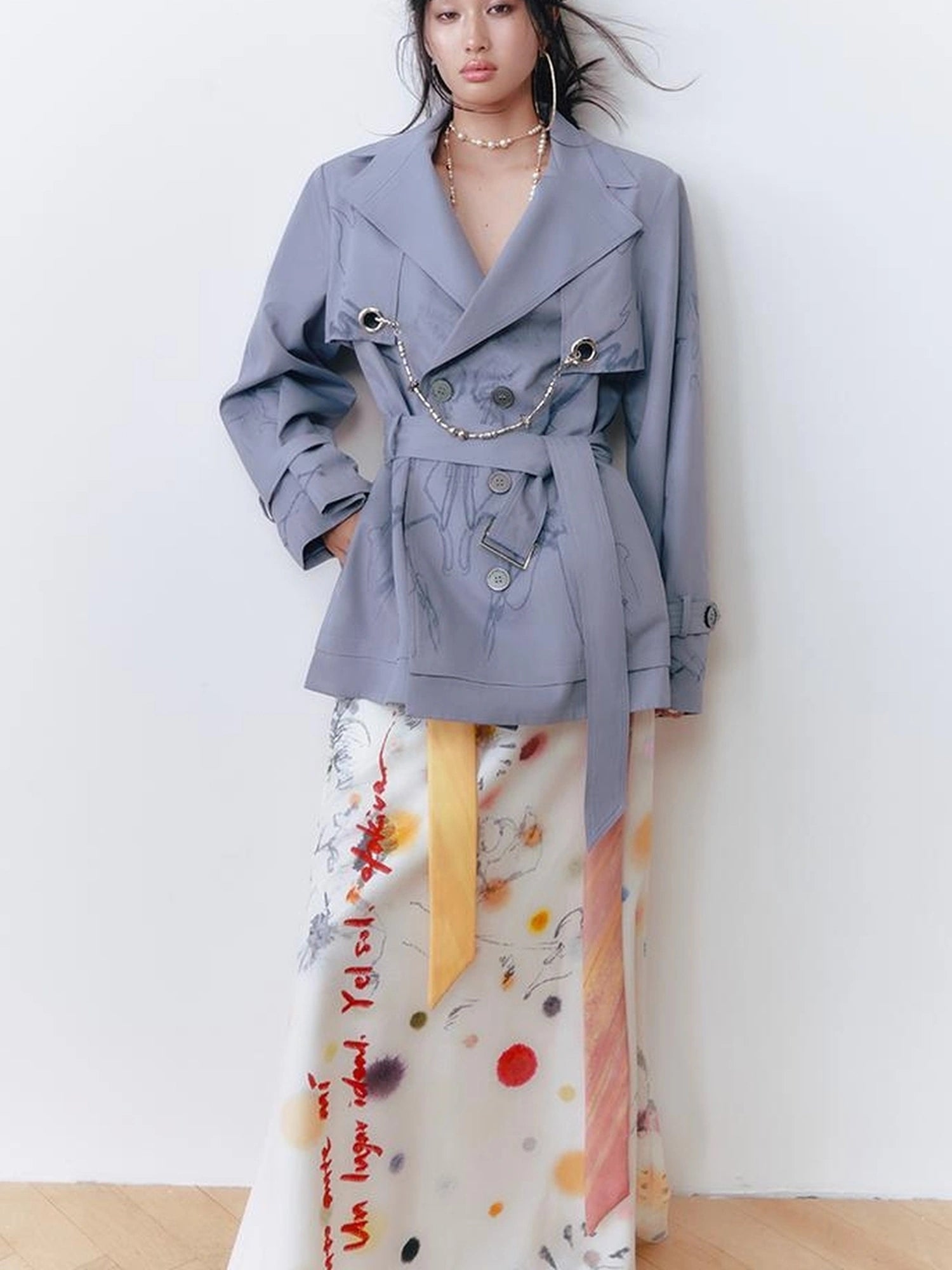 OfAkiva Tuileries Print Trench With Detachable Waist Tie
