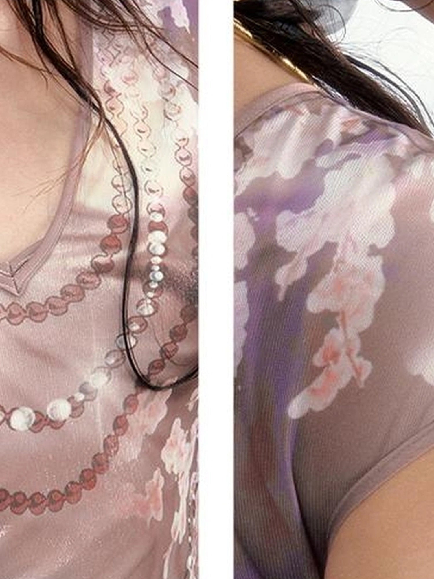 Tuscan Floral Sculpture Print Two Piece Dress V-neck T-shirt Long Sleeve