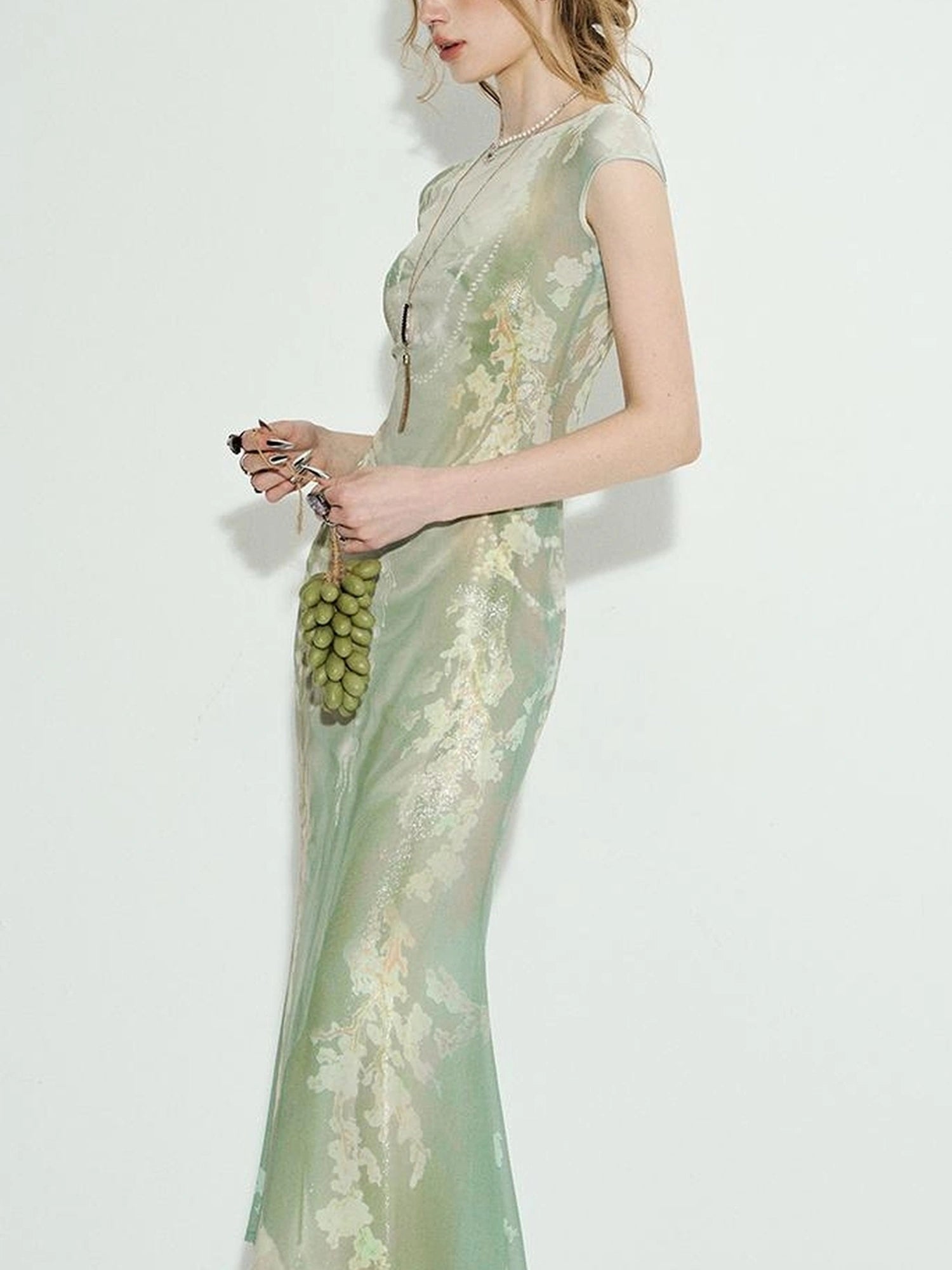 Tuscan Floral Sculpture Print Two Piece Dress V-neck T-shirt Long Sleeve