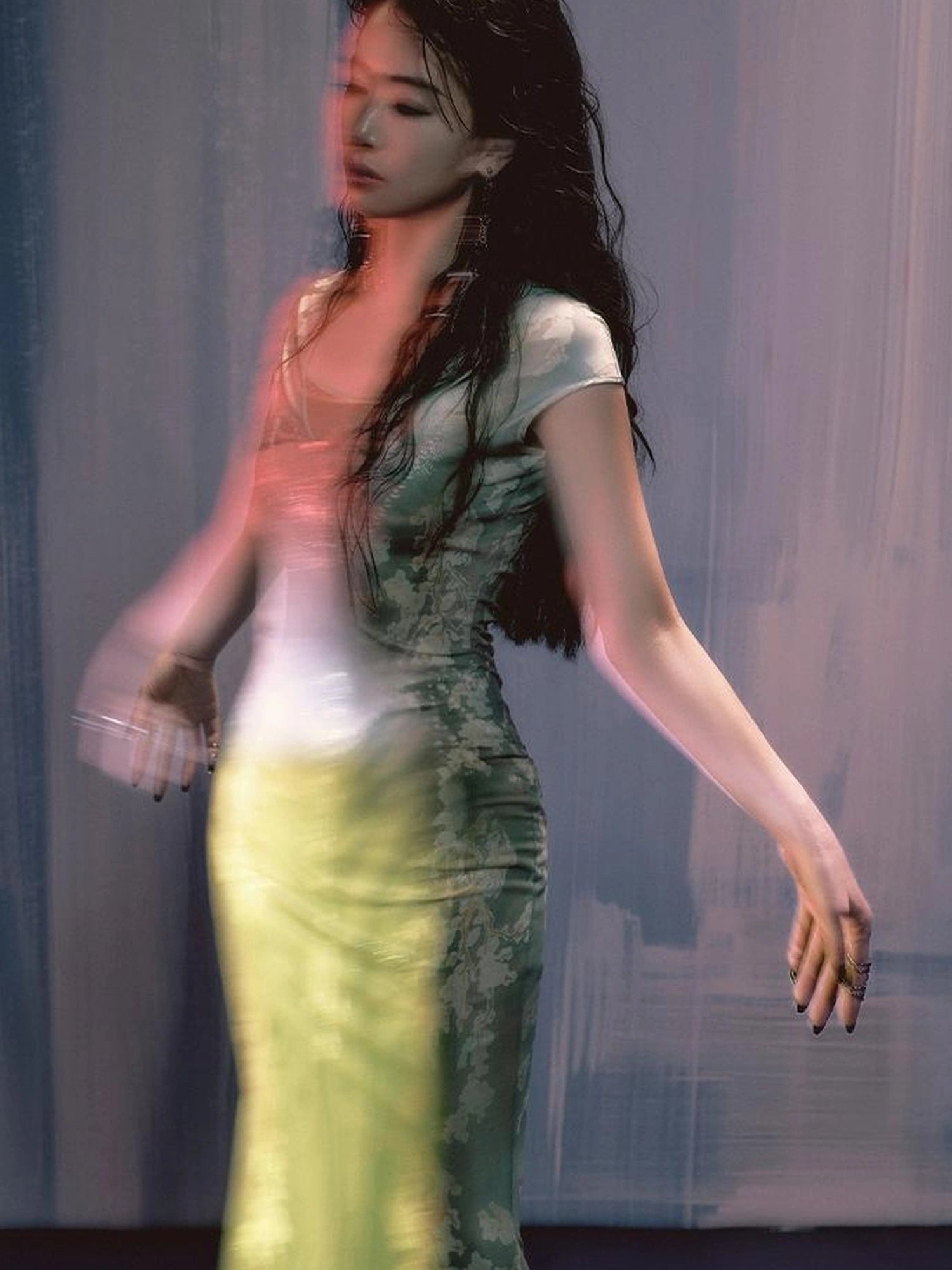 Tuscan Floral Sculpture Print Two Piece Dress V-neck T-shirt Long Sleeve