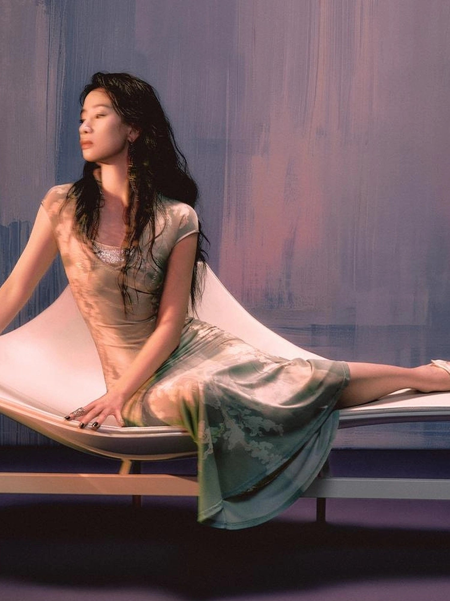 Tuscan Floral Sculpture Print Two Piece Dress V-neck T-shirt Long Sleeve