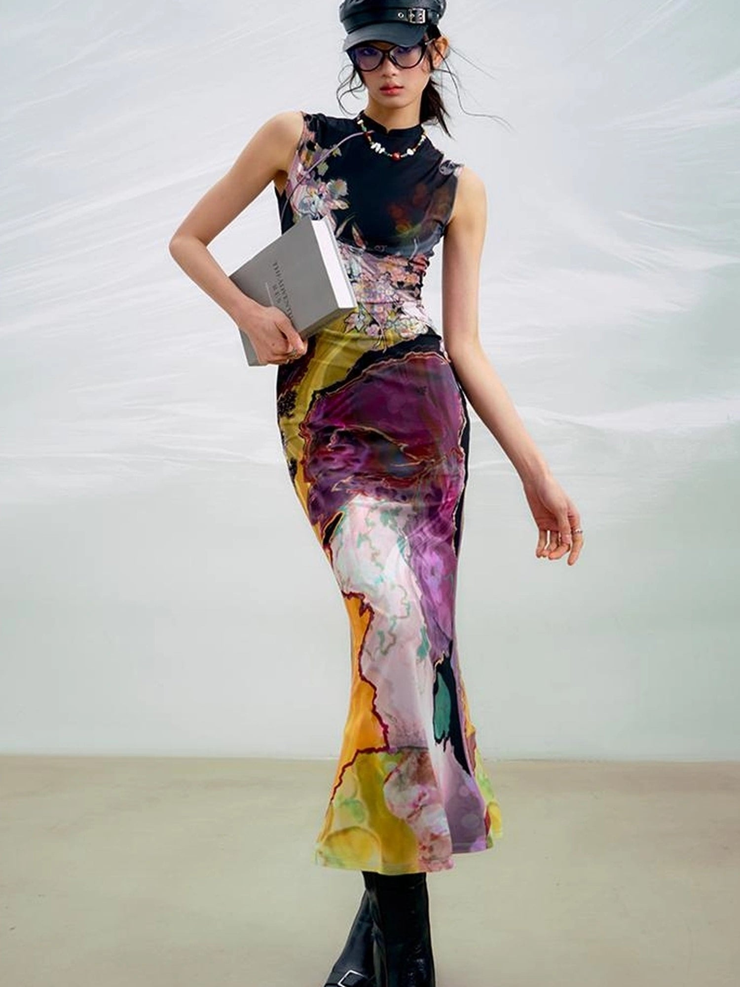 OfAkiva Two Tone Reversible Floral Qipao Dress