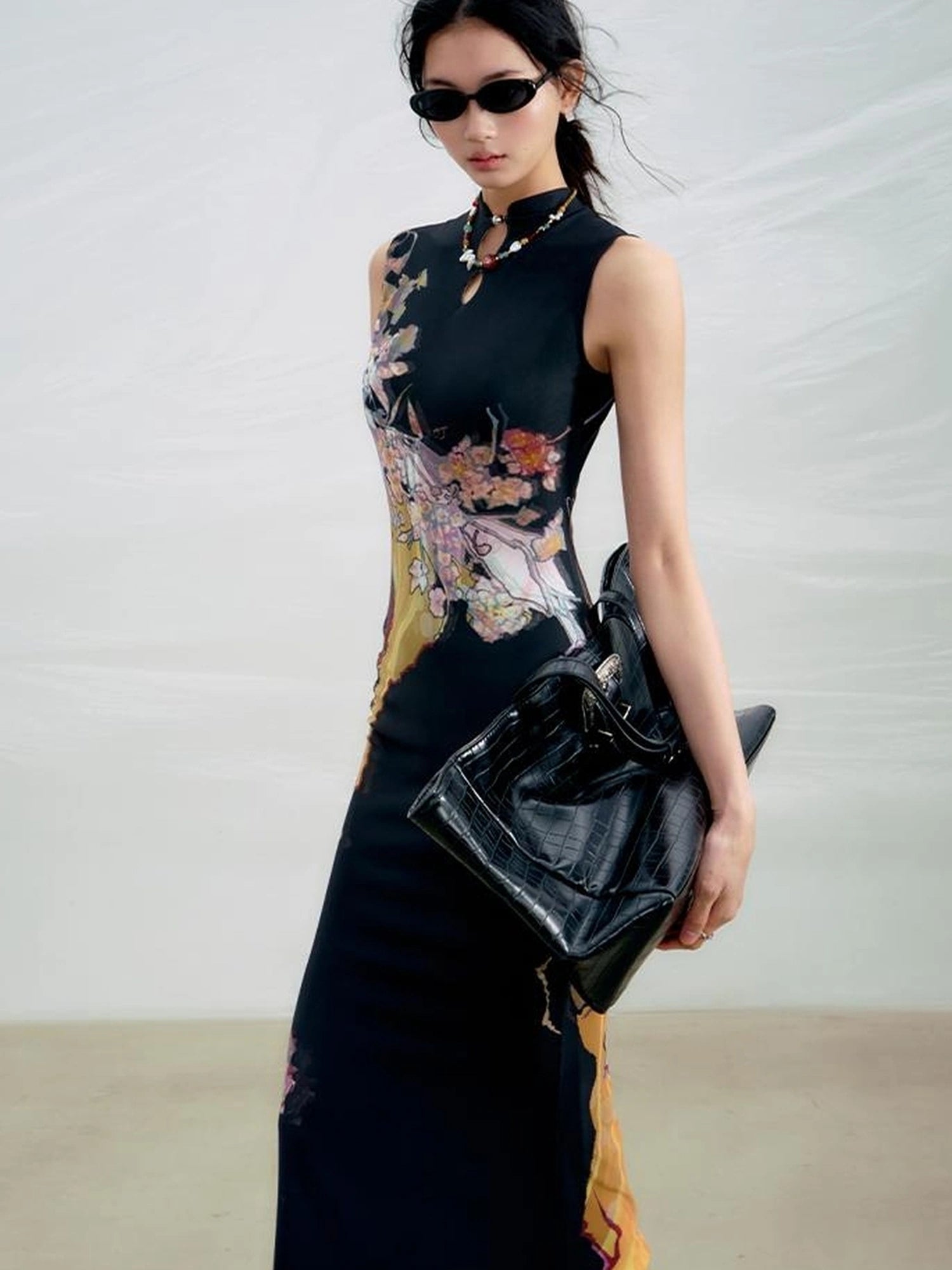 OfAkiva Two Tone Reversible Floral Qipao Dress