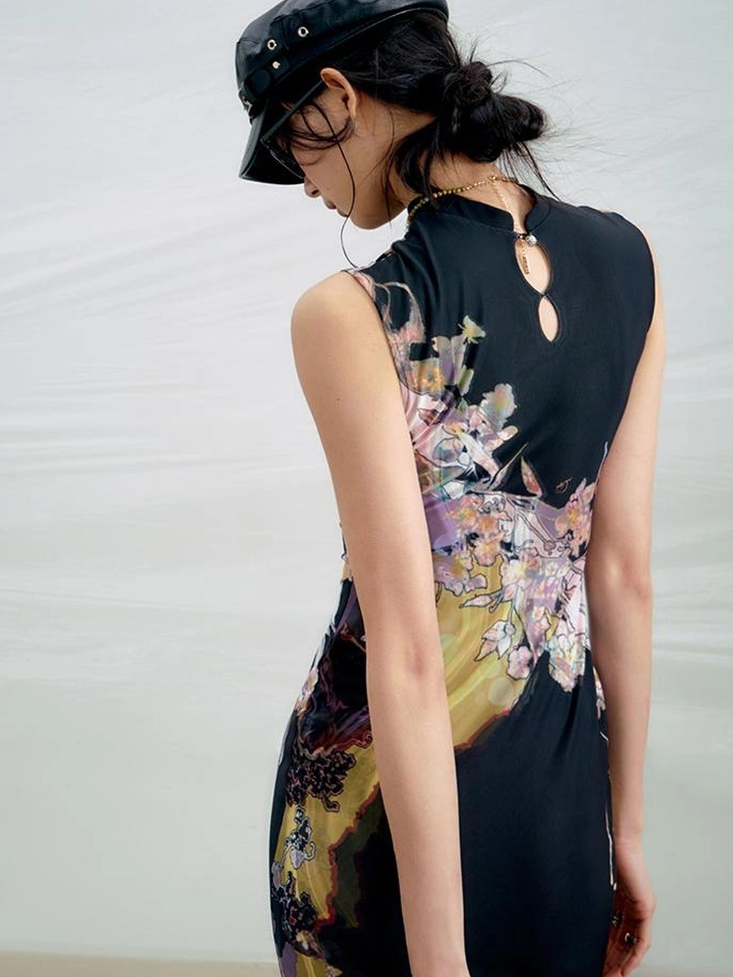 OfAkiva Two Tone Reversible Floral Qipao Dress